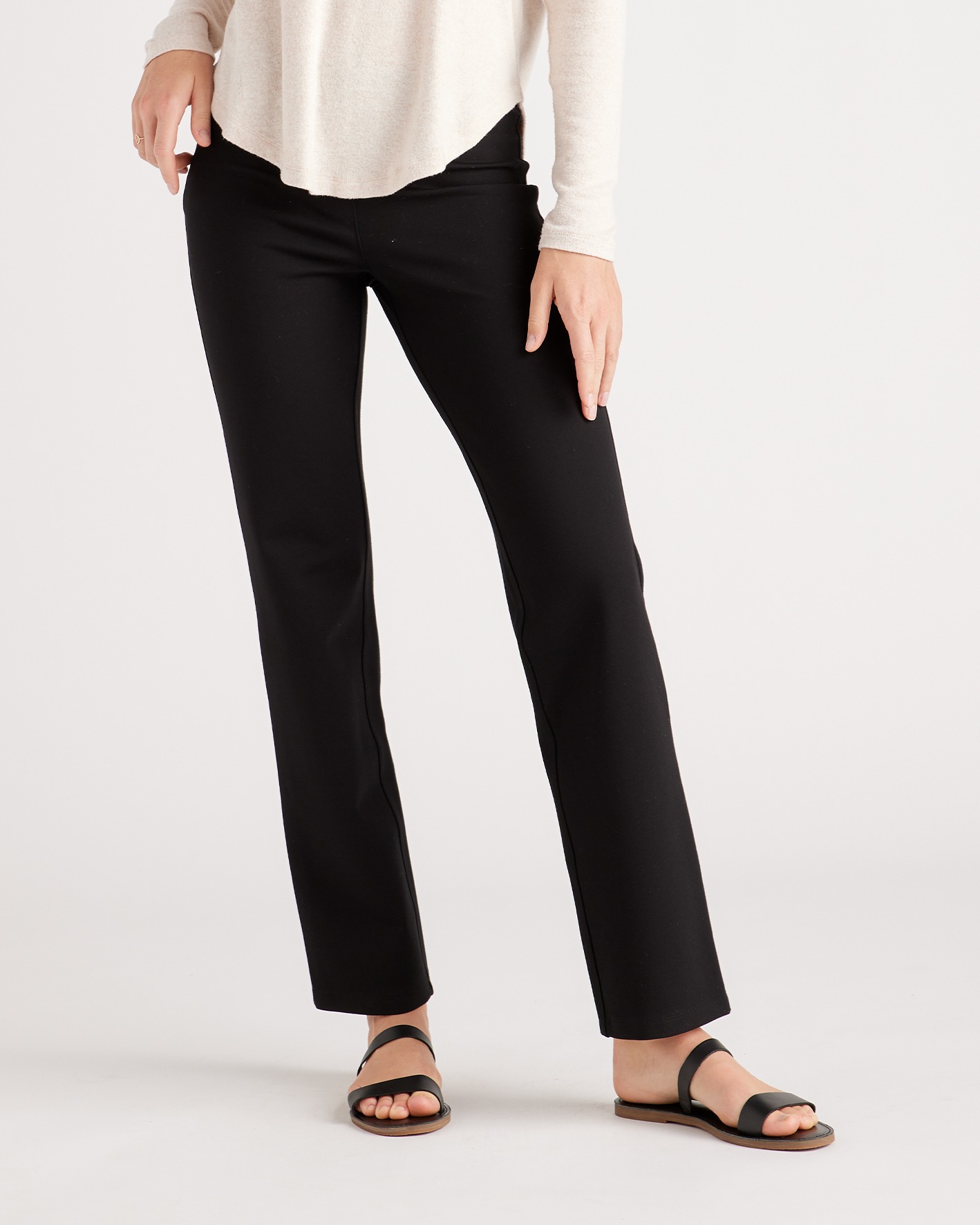 Quince Womens Ultra-Stretch Ponte Kick Flare Pants Pull On Black