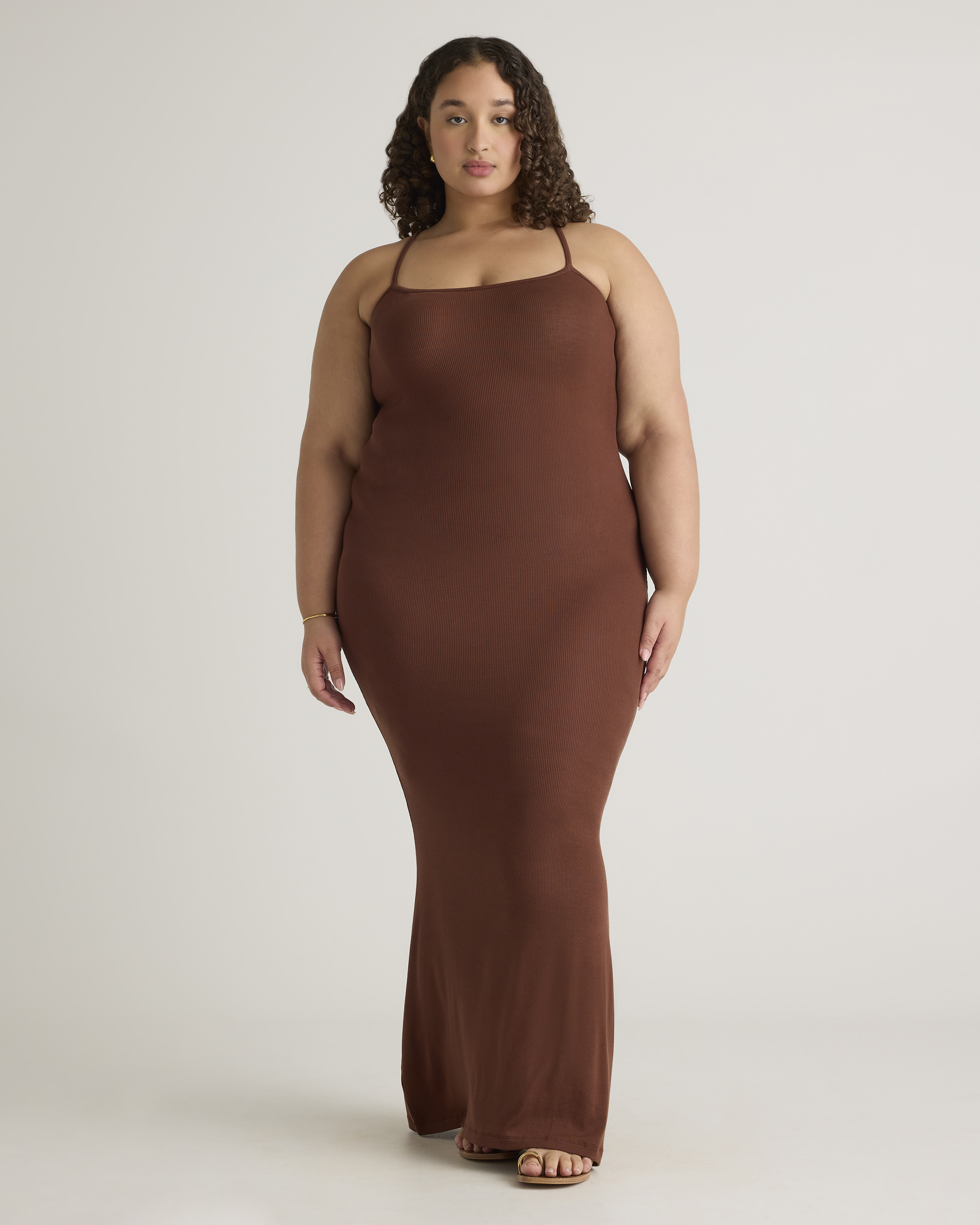 Shop Quince Women's Tencel Rib Knit Maxi Slip Dress In Brown