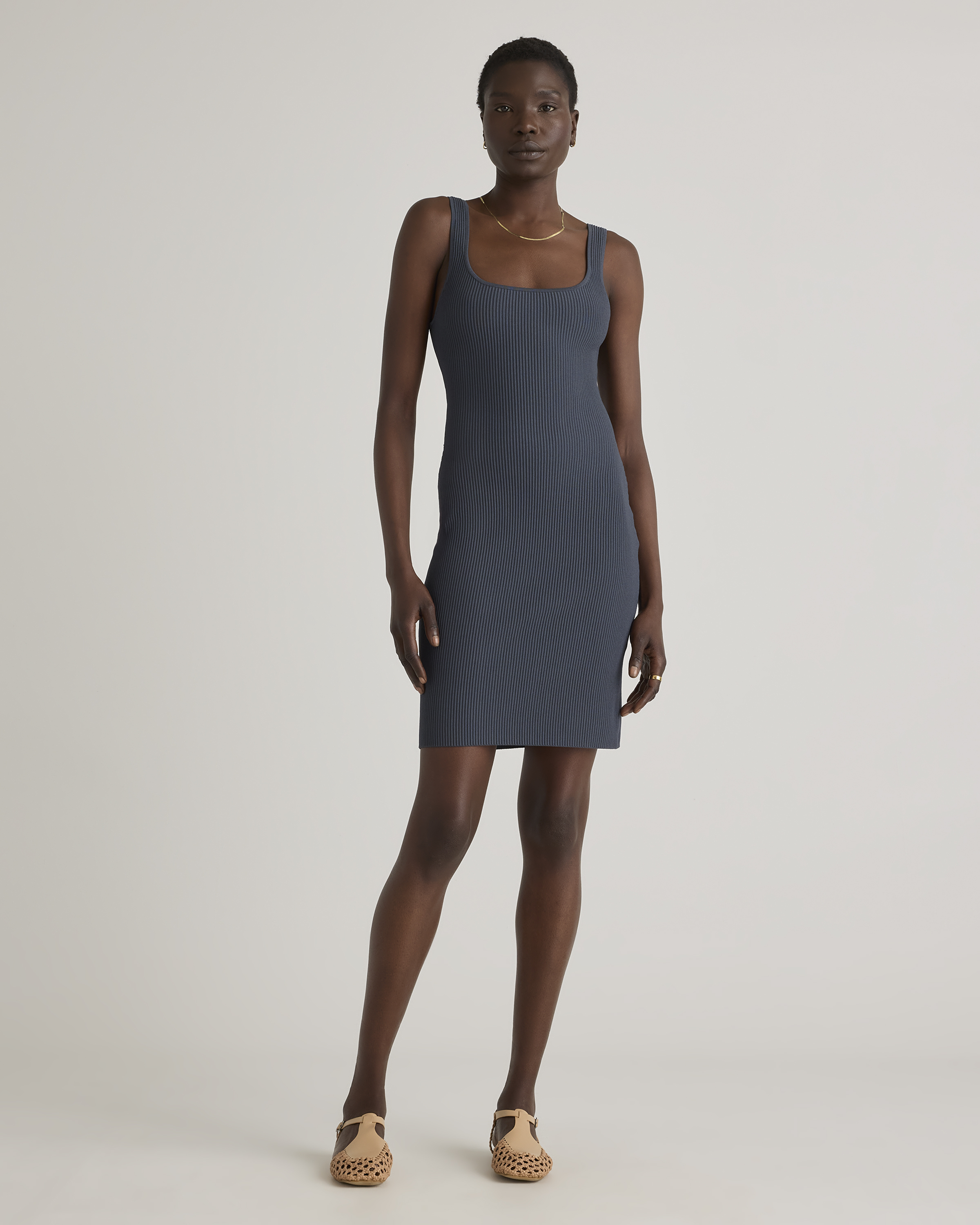 Square Neck Ribbed Knit Mini Dress