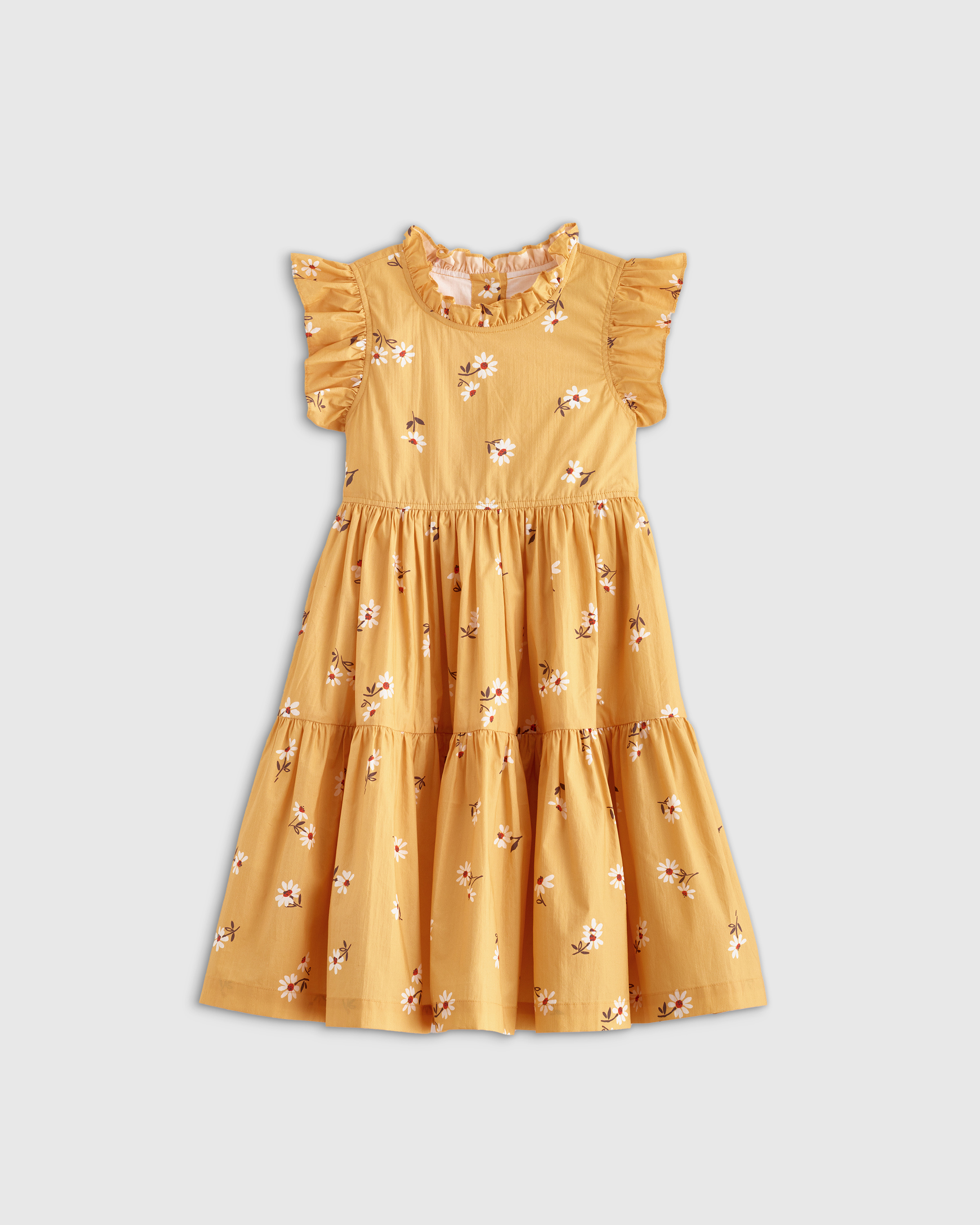 Shop Quince Poplin Ruffle Sleeve Dress In Golden Daisy