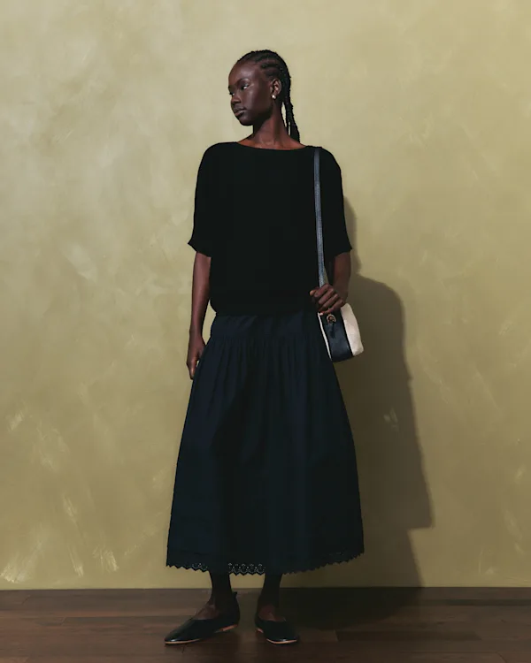 100% Organic Cotton Poplin Pintuck Maxi Skirt