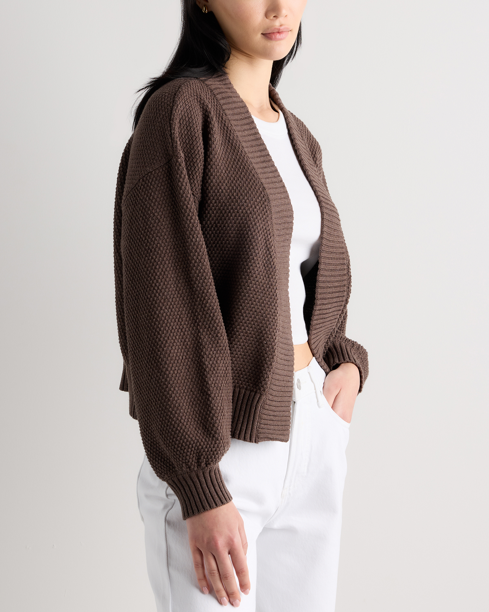 100% Organic Cotton Waffle Stitch Open Cardigan - thumbnail 9