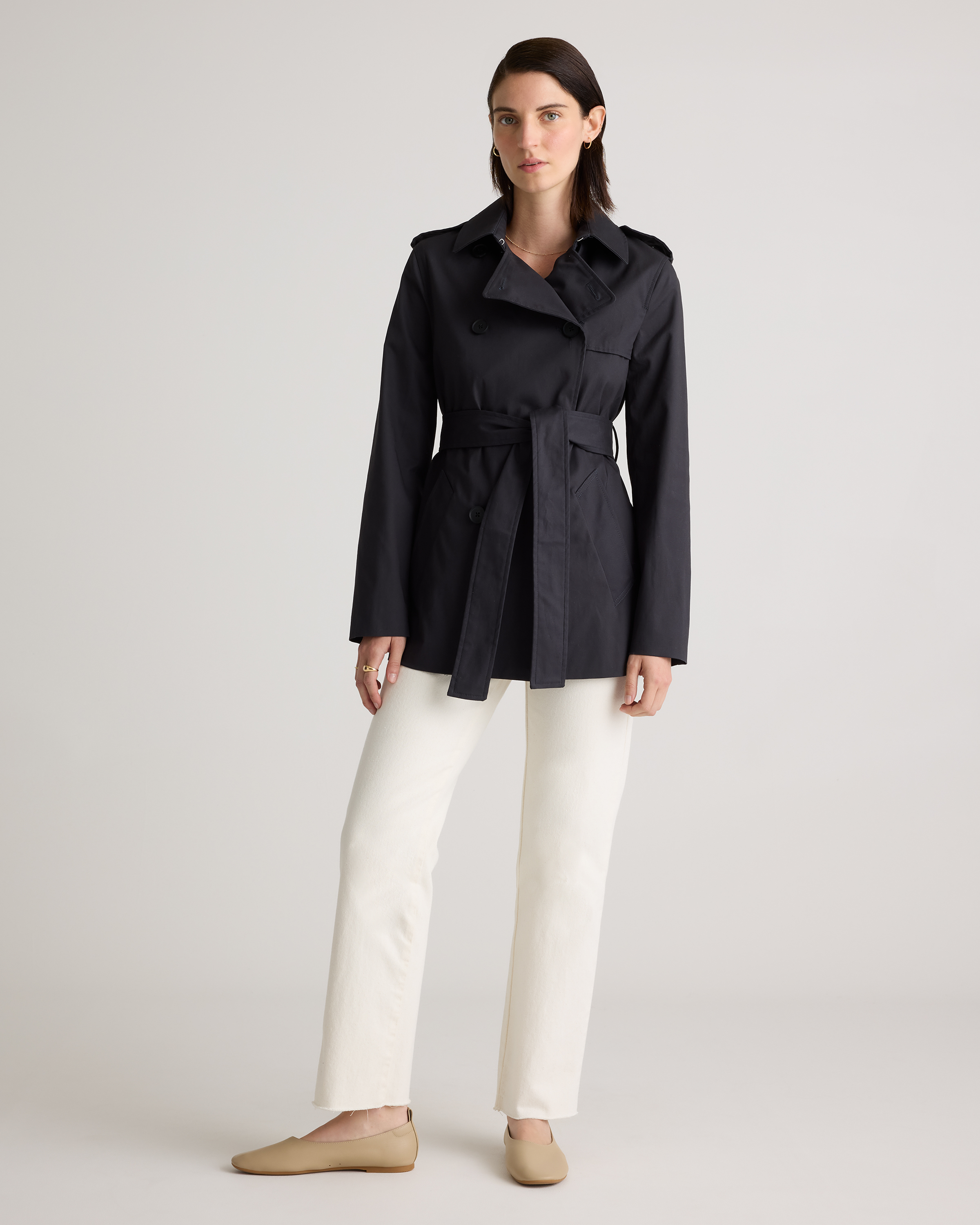 Comfort Stretch Short Trench Coat in Light Khaki