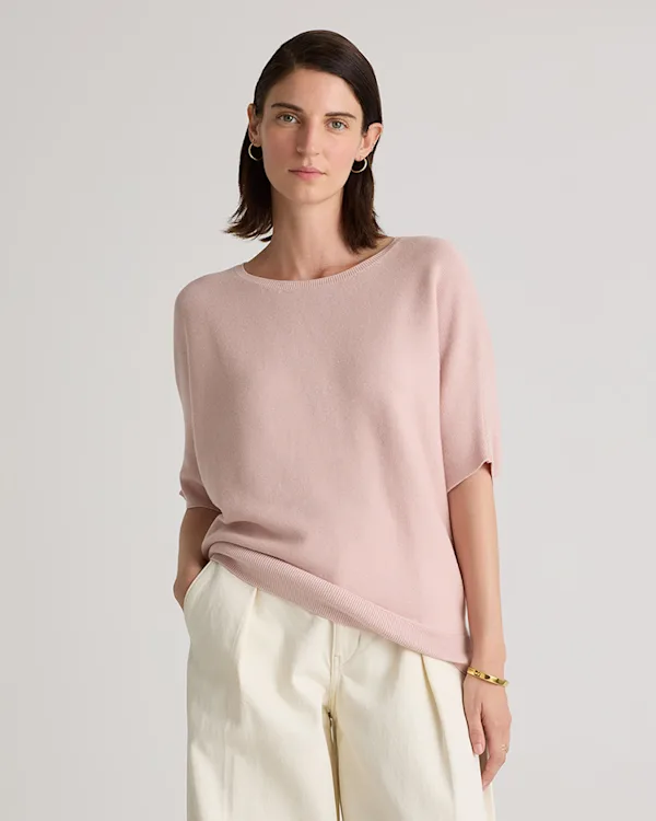 Lightweight Cotton Cashmere Link-Stitch Dolman Sweater 