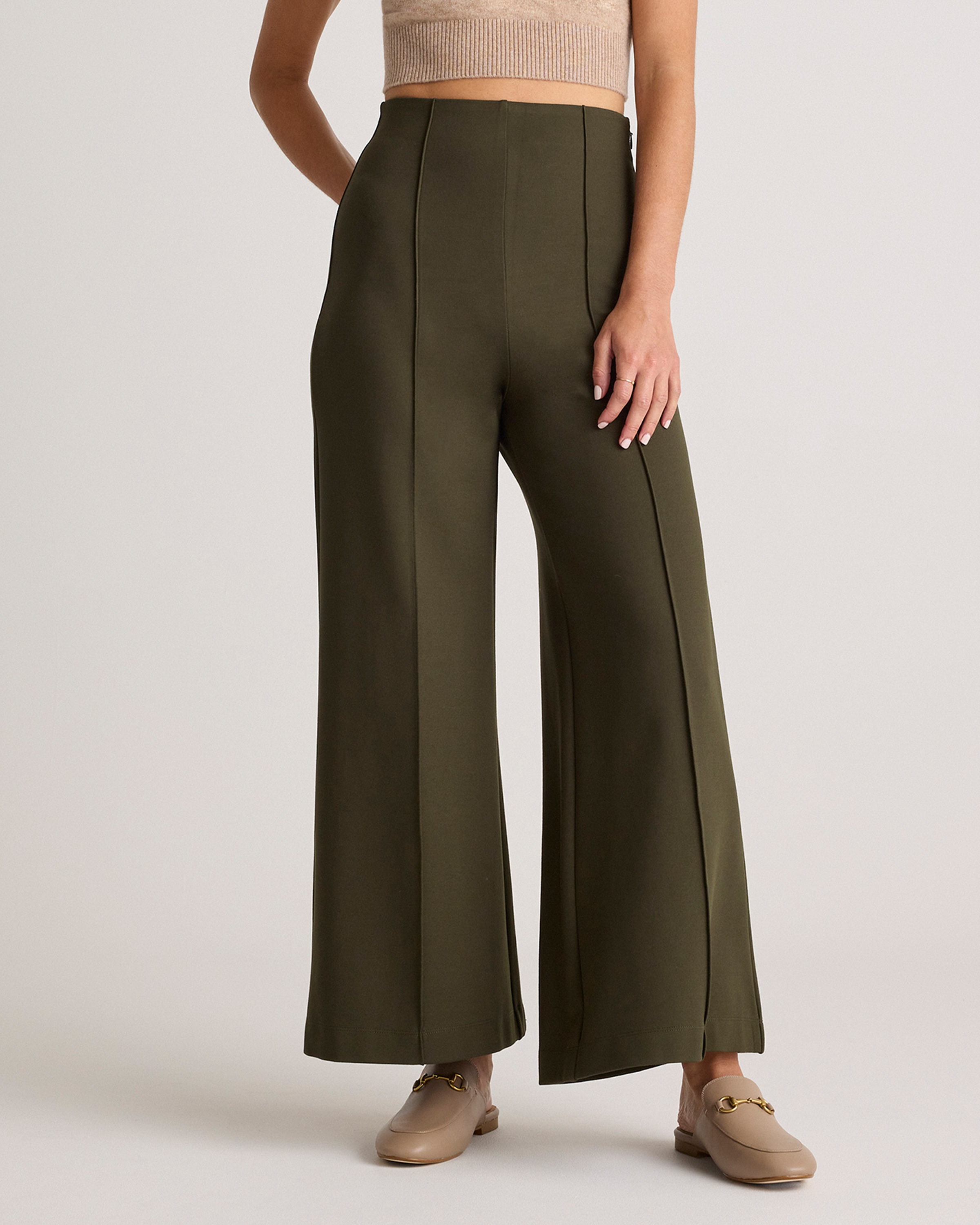 Shop Quince Women's Ultra-stretch Ponte Super Wide Leg Ankle Pants In Olive