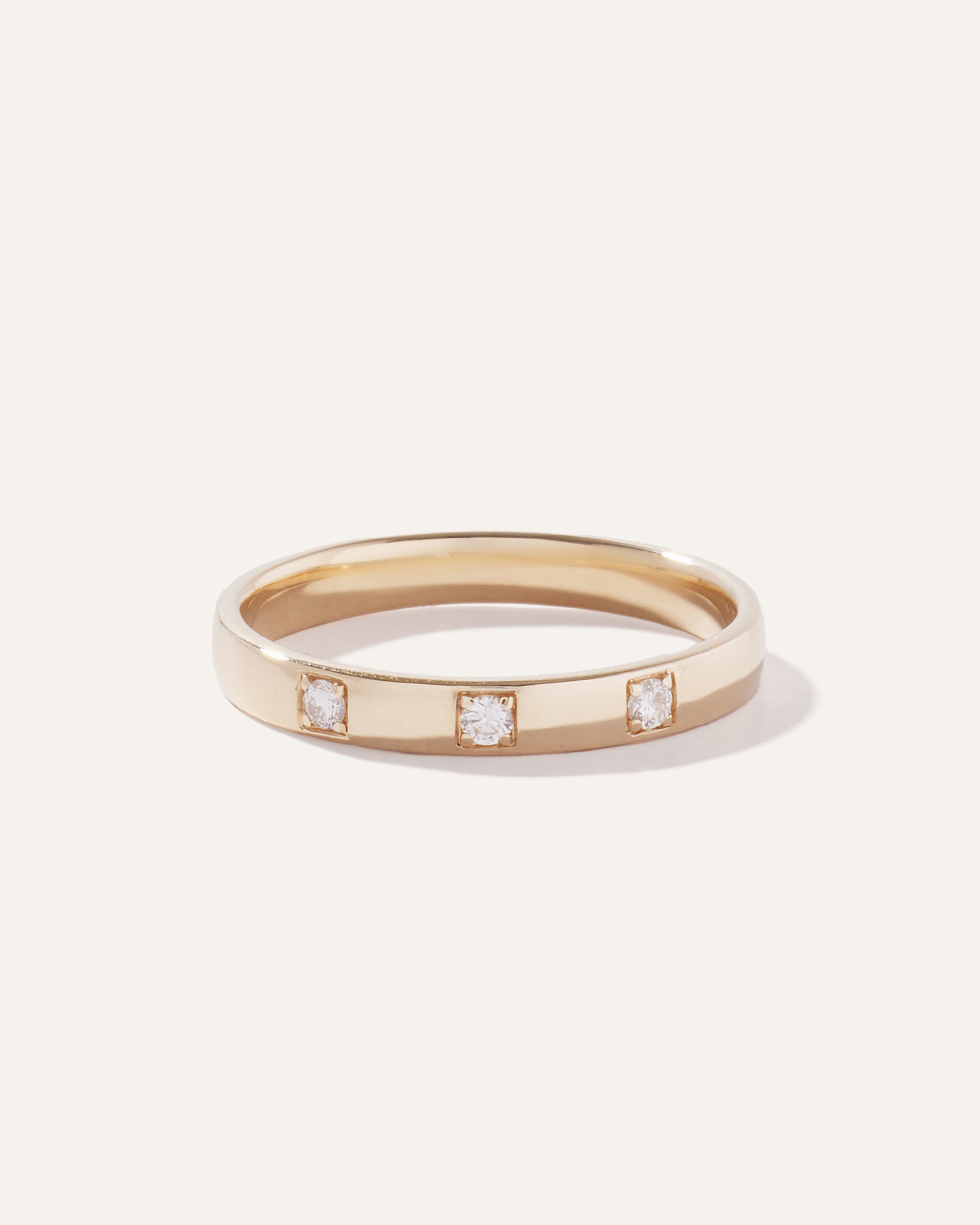 14K Gold Diamond 3 Stone Inlay Band