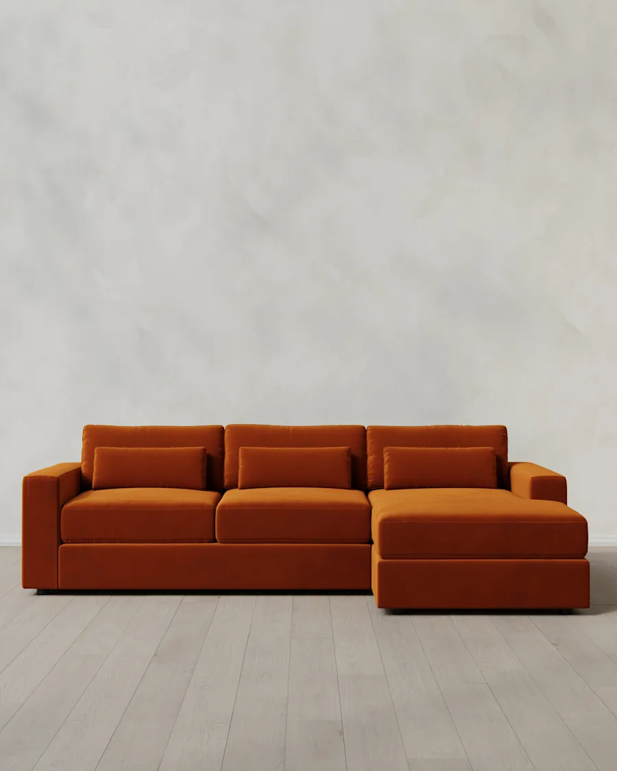 0102 Chunk Arm Deep Seat Chais Sectional 119 Right Arm Performance Velvet Rust