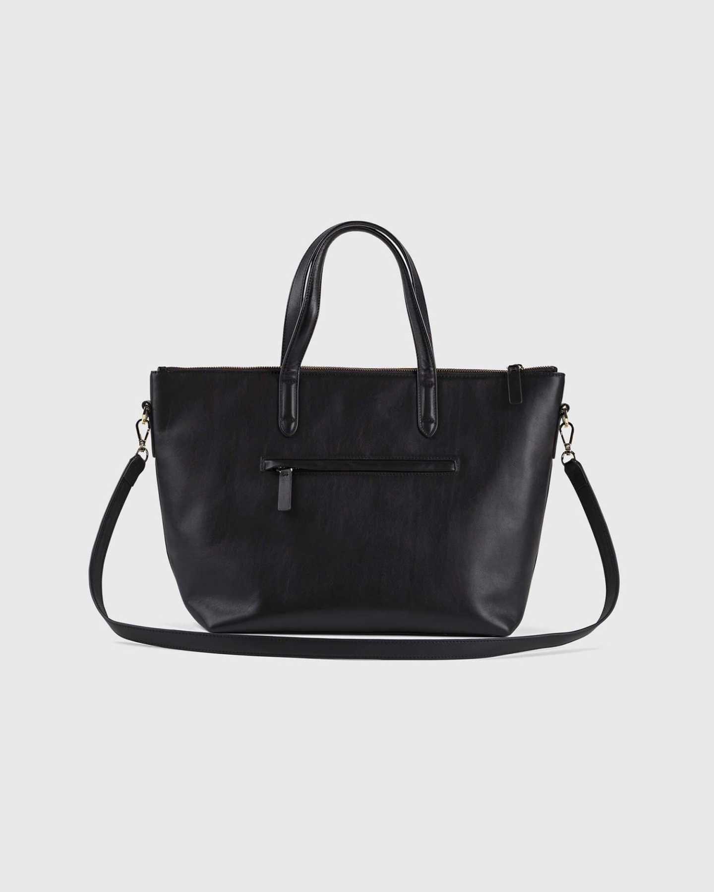 Smooth Leather Traveler Tote - Black