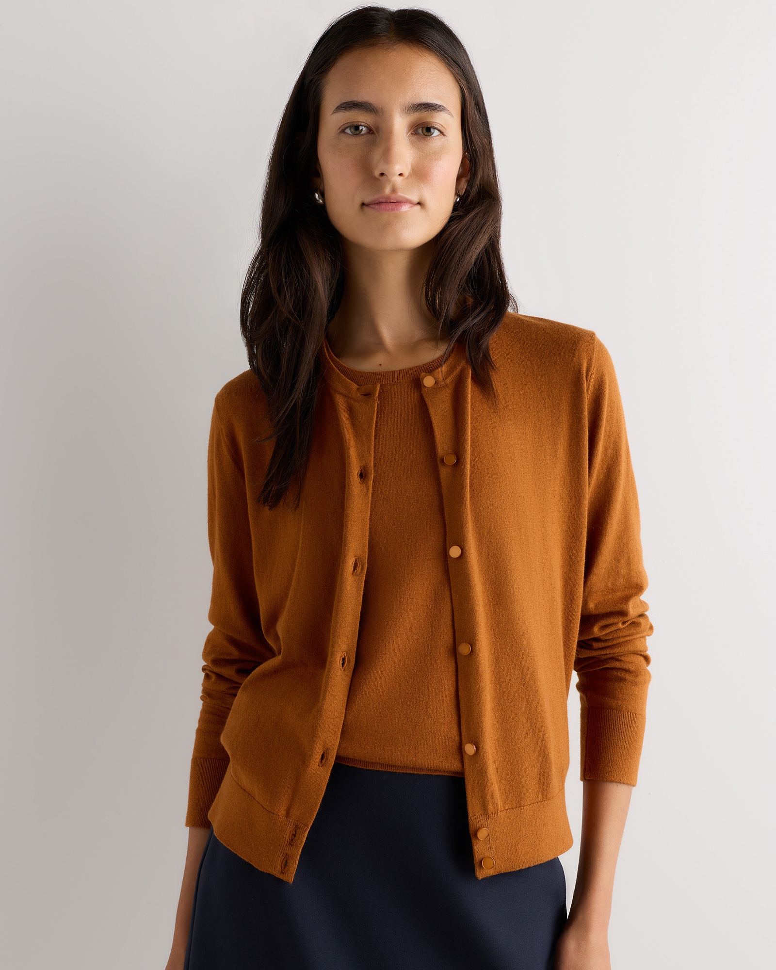 Lightweight Cotton Cashmere Crew Cardigan