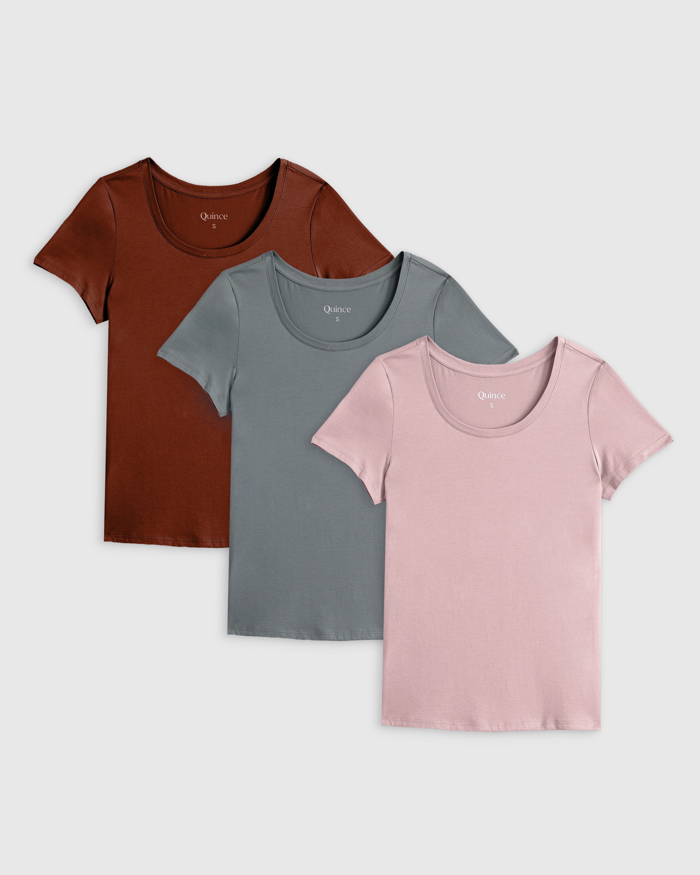 Cotton Modal Scoop Neck Tee 3 Pack Bundle in Redwood Brown