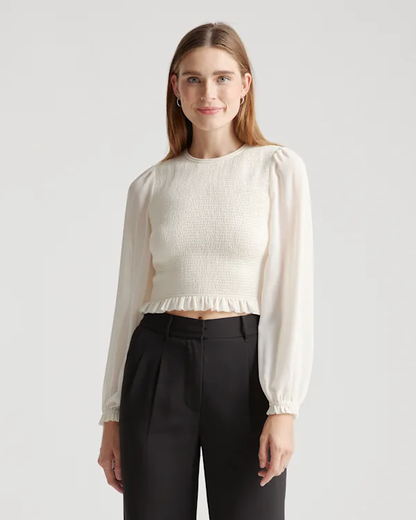 Chiffon Cropped Smocked Blouse