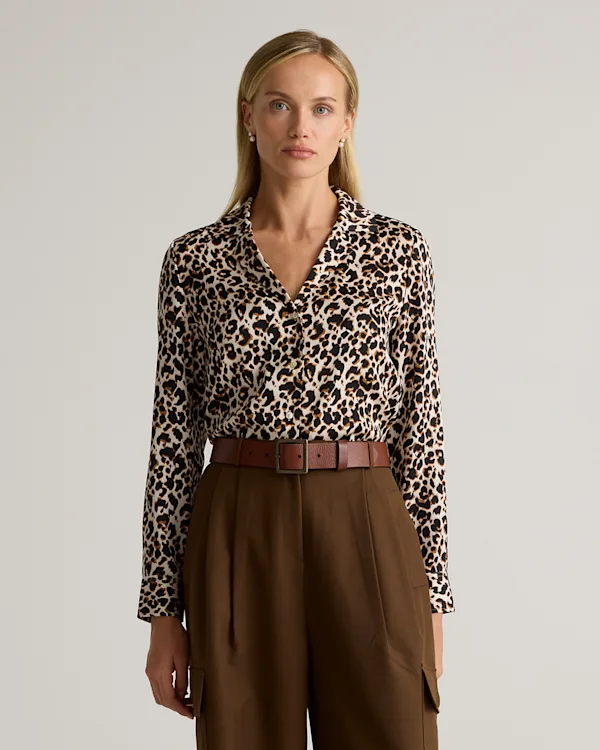 Washable Stretch Silk Notch Collar Blouse