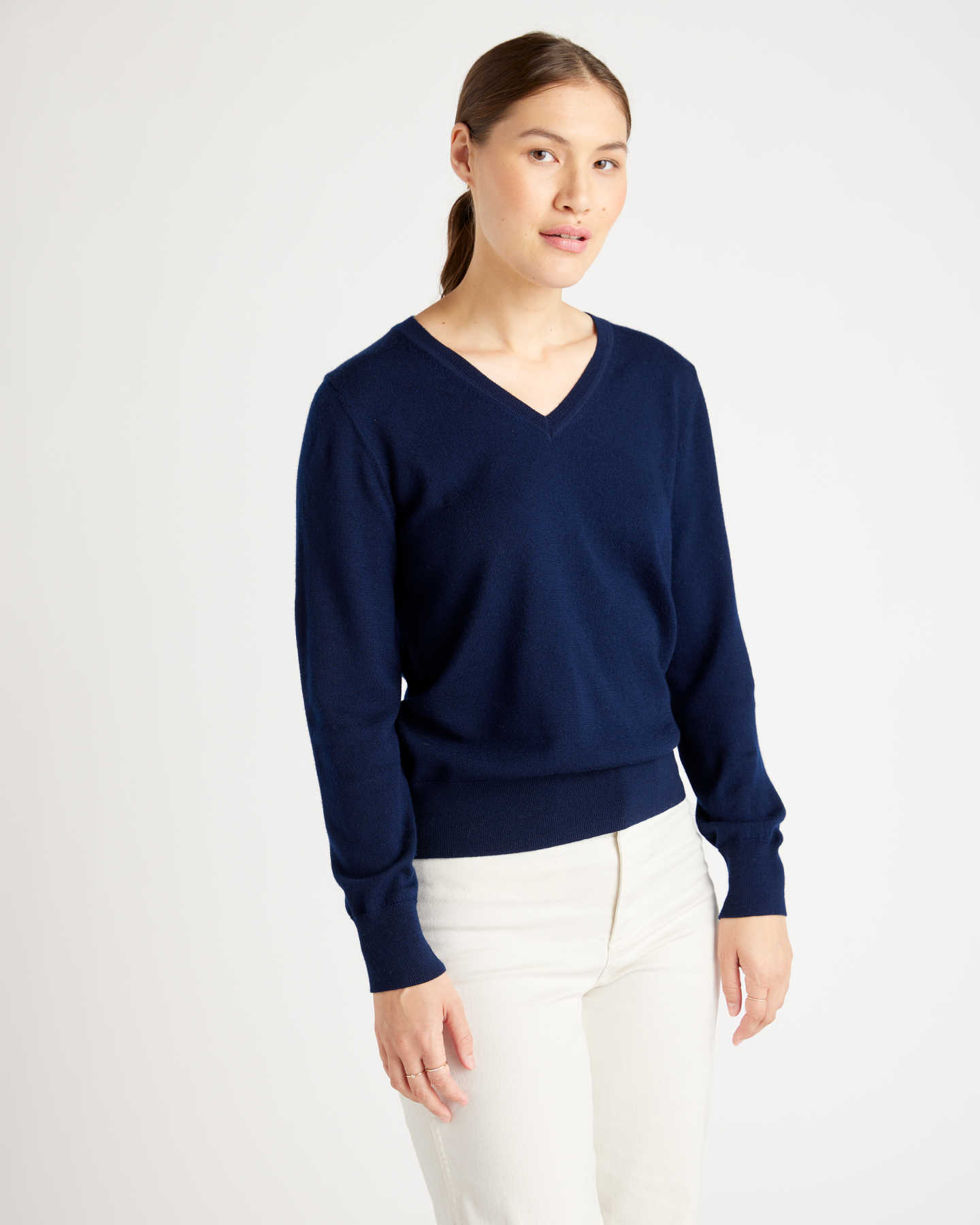 Australian Merino Wool V-Neck Sweater - Navy - 1 - Thumbnail