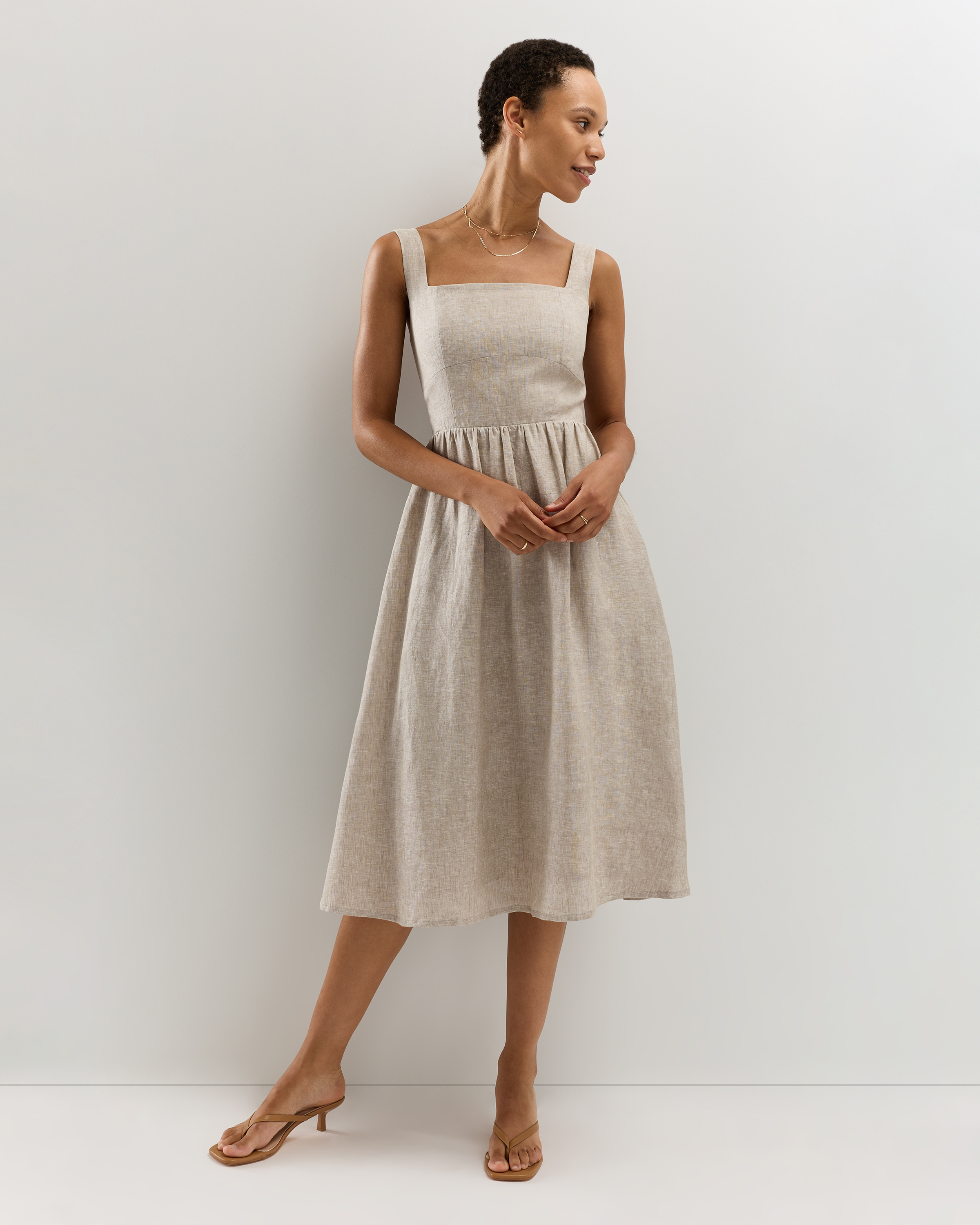 chinese dress ladies Linen dress FRENCH  Stonewashed Linen with an Adjustable Bow