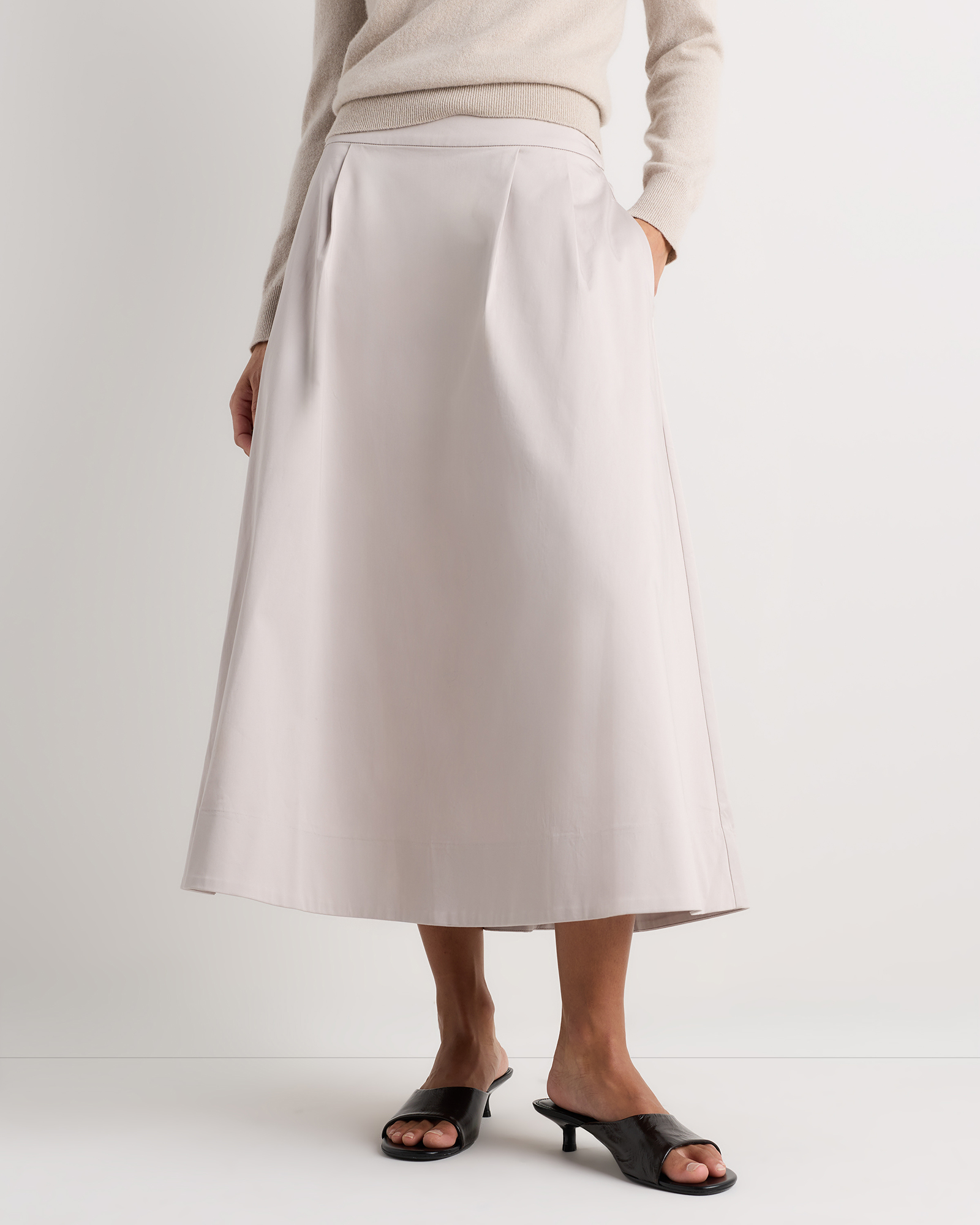 Organic Cotton Sateen A-line Midi Skirt
