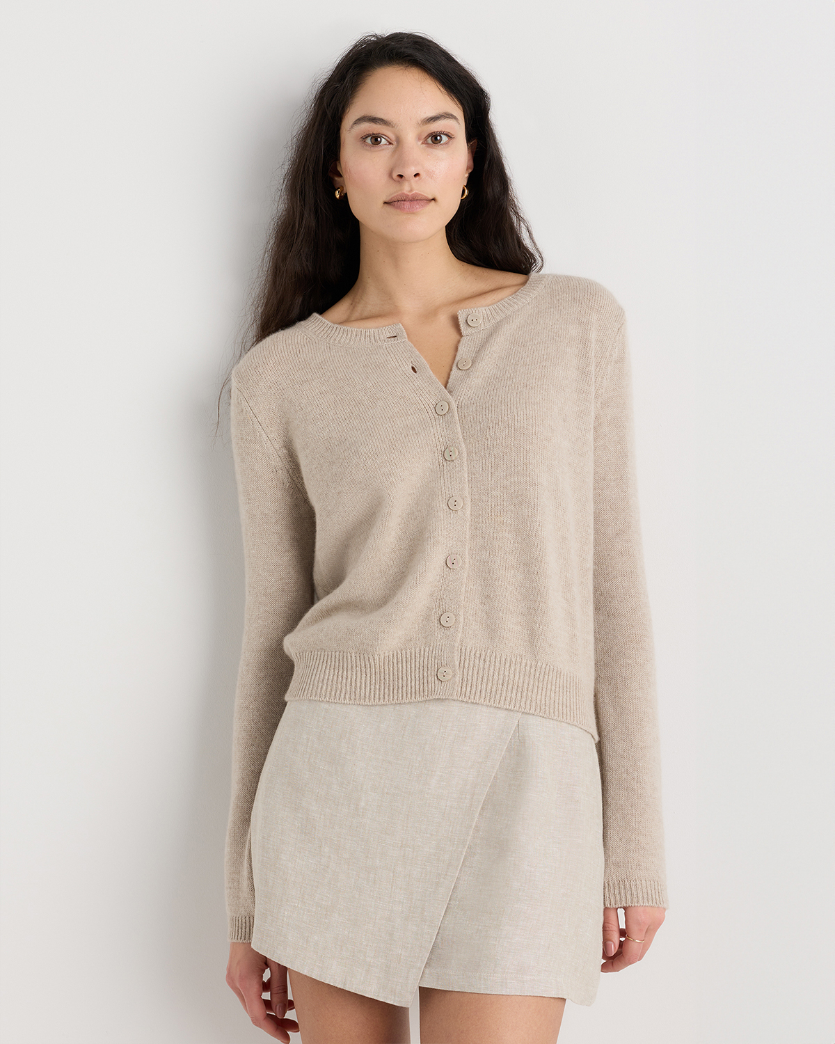 Mongolian Cashmere Cropped Crew Cardigan
