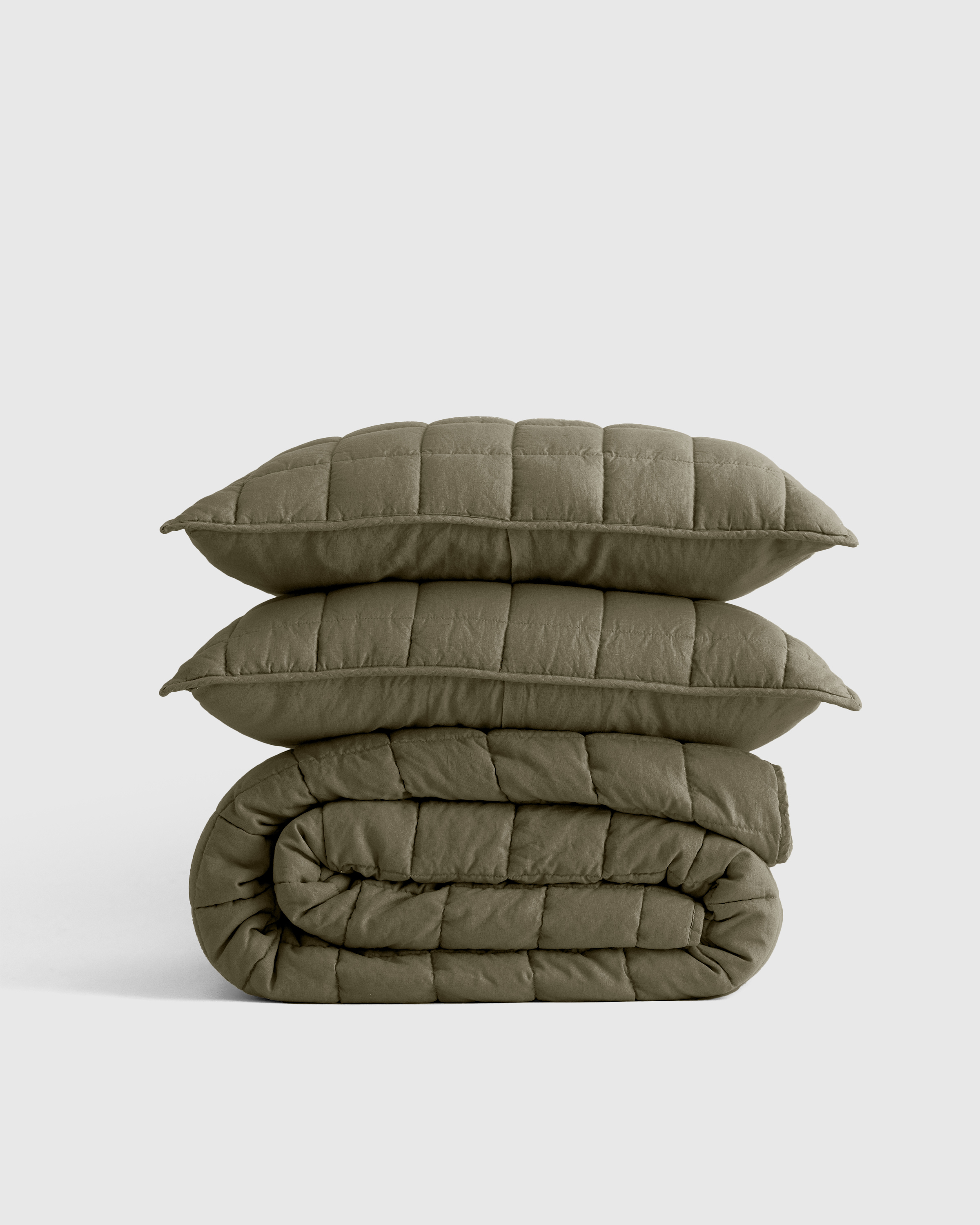 European Linen Box Quilt Set - Sand, Full/Queen