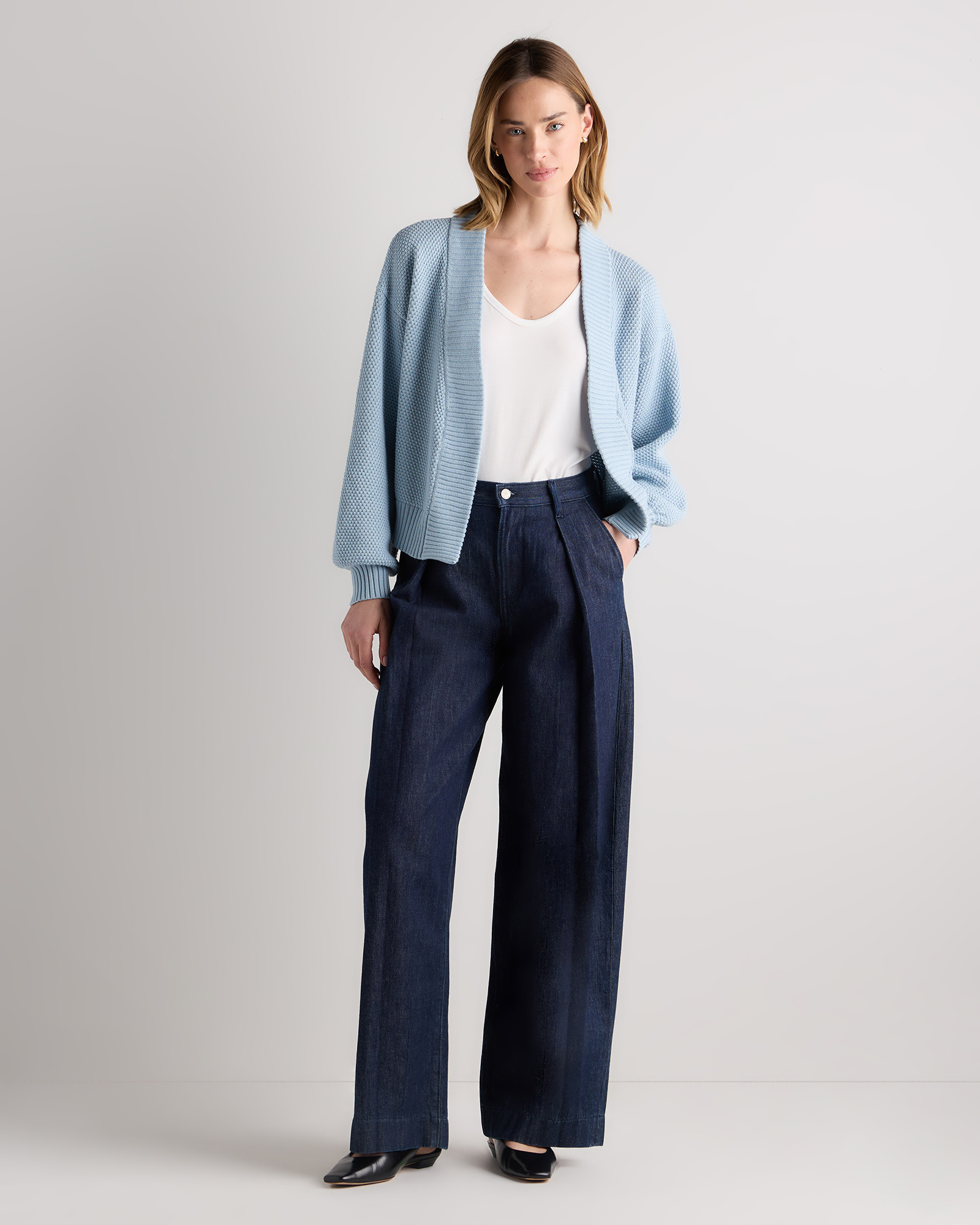 100% Organic Cotton Waffle Stitch Open Cardigan - thumbnail 2