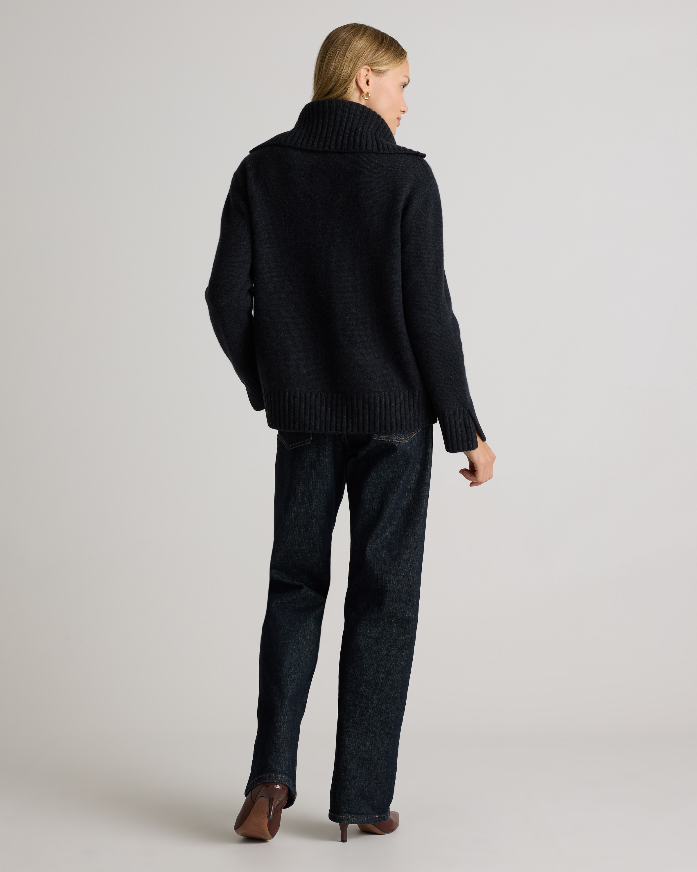 Luxe Baby Cashmere Quarter Zip Sweater in Heather Caviar