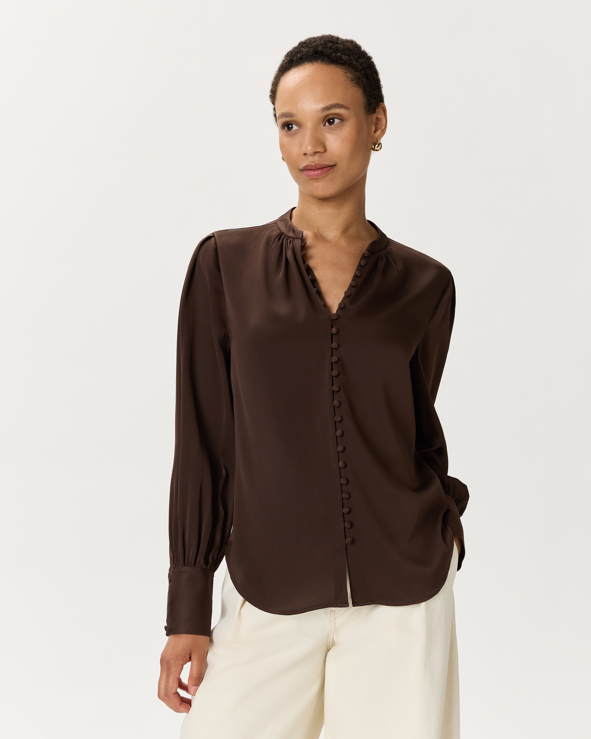 Washable Stretch Silk Peasant Blouse