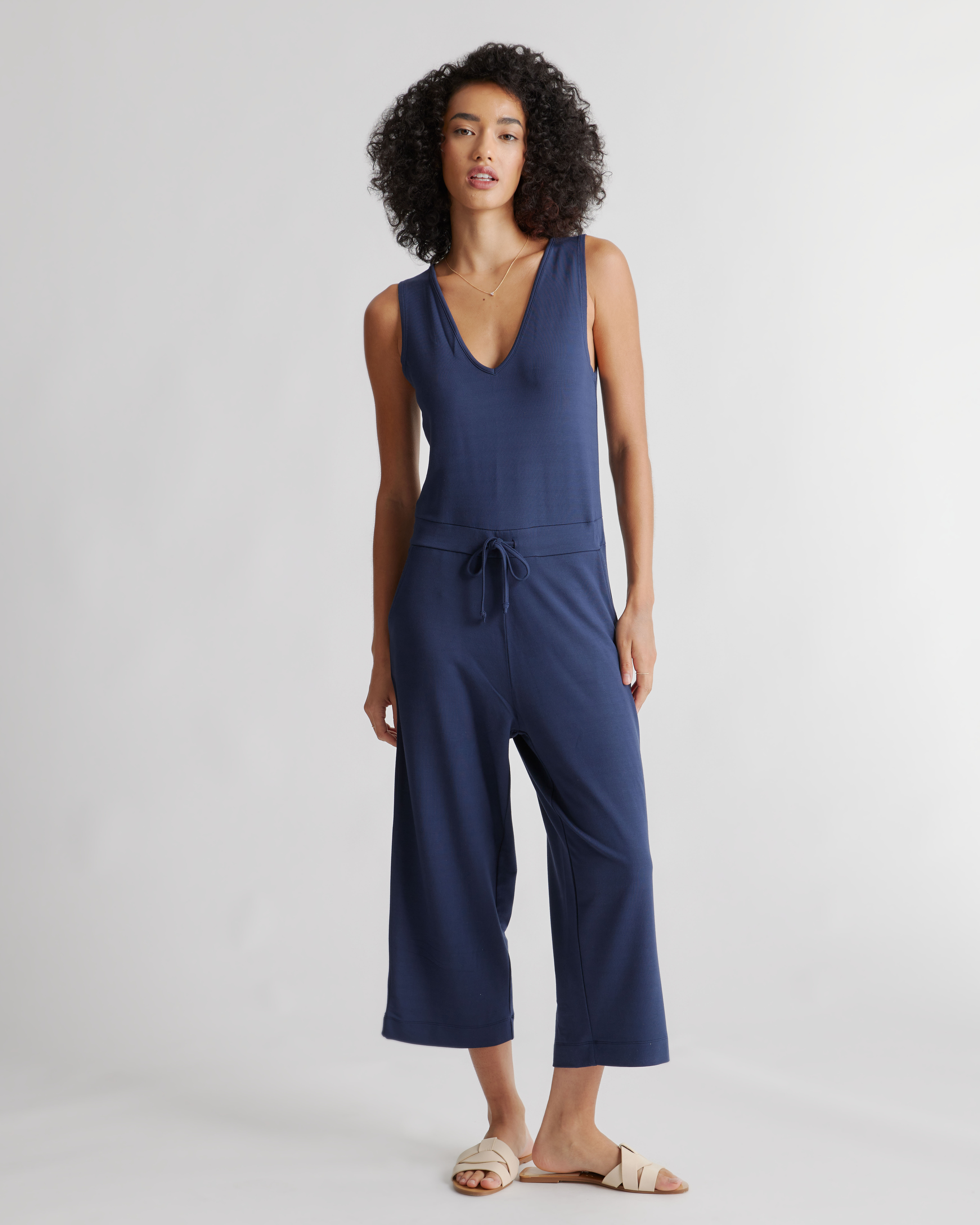 Quince Maternity Organic Cotton Overalls-Jumpsuit in Navy Blue sz
