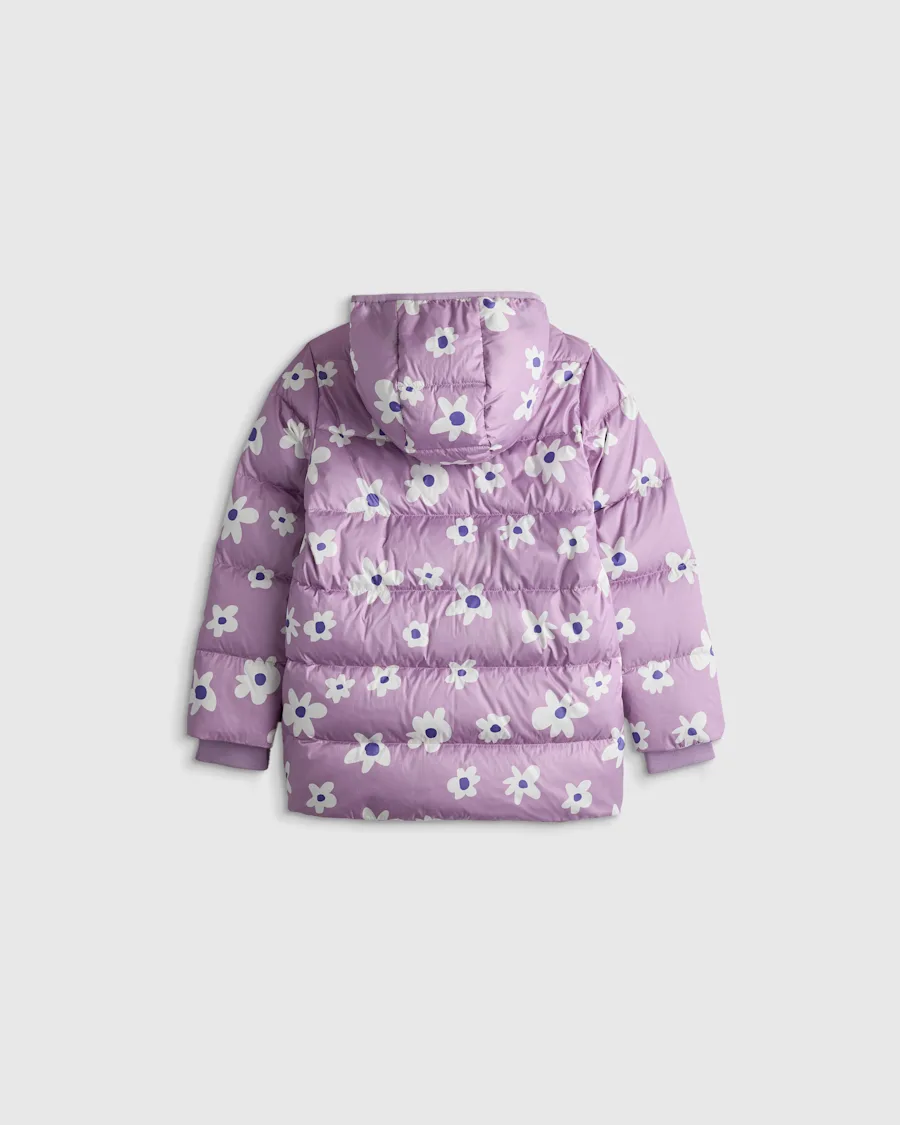 U--298 TOD Heavyweight Down Puffer Coat - Kid Gender Neutral Purple Floral 15455 CROPPED