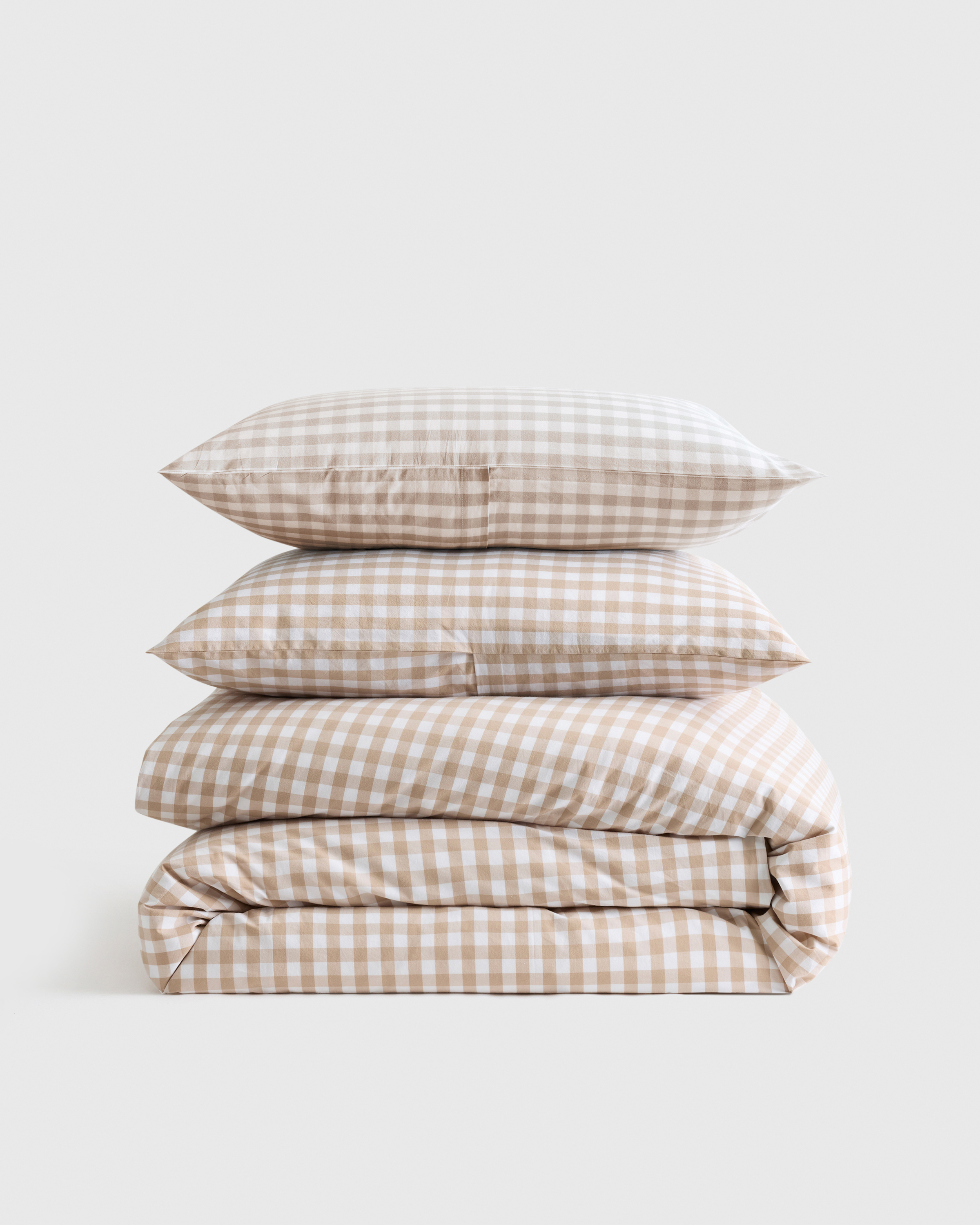 Classic Organic Percale Gingham Duvet Cover Set in Cafe