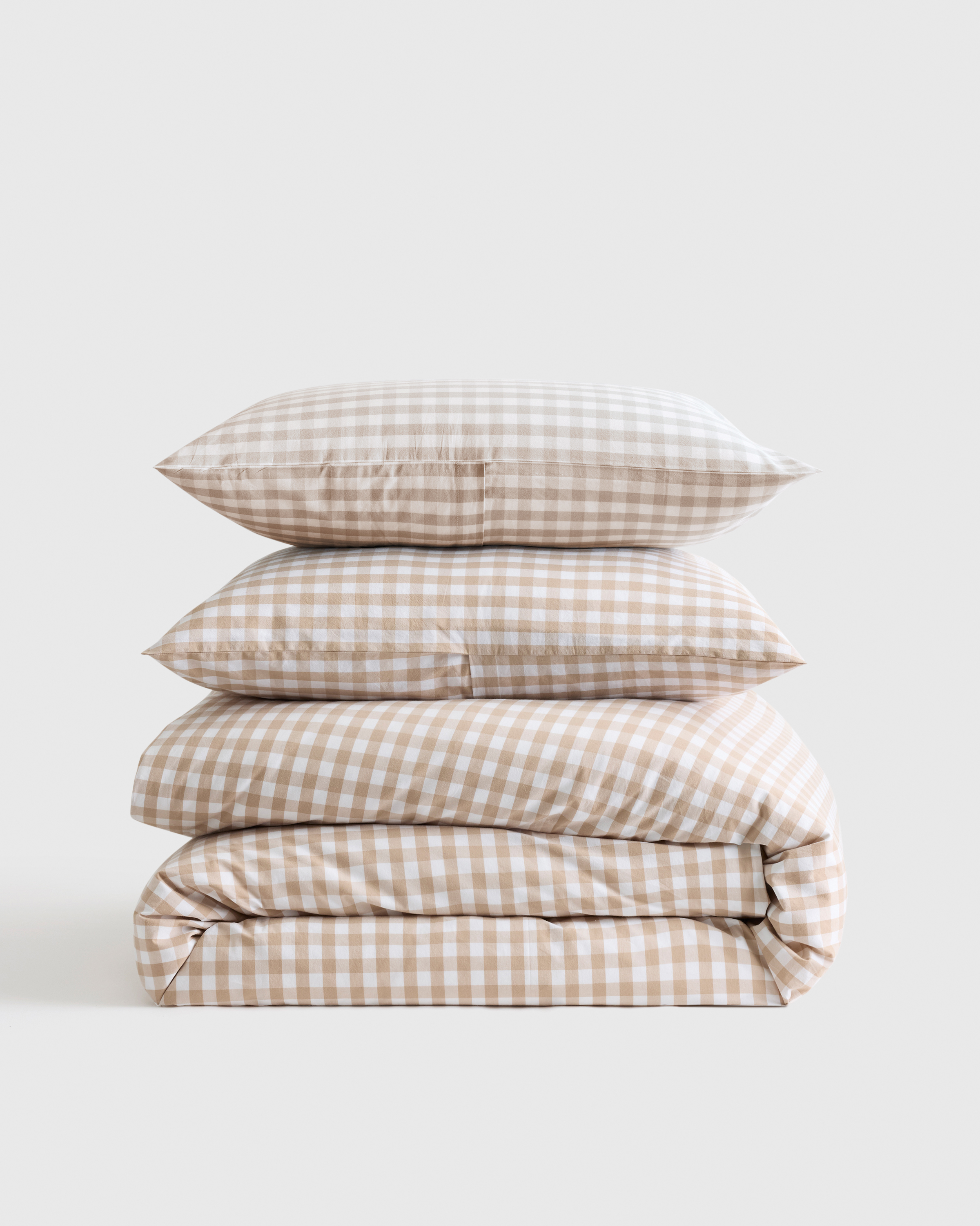 Classic Organic Percale Gingham Duvet Cover Set in Cafe