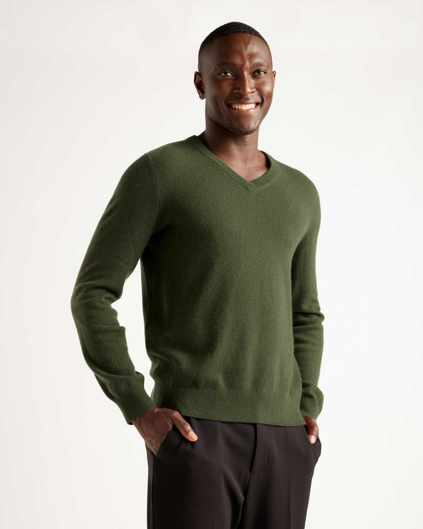 Pair With - Mongolian Cashmere V-Neck Sweater - Olive