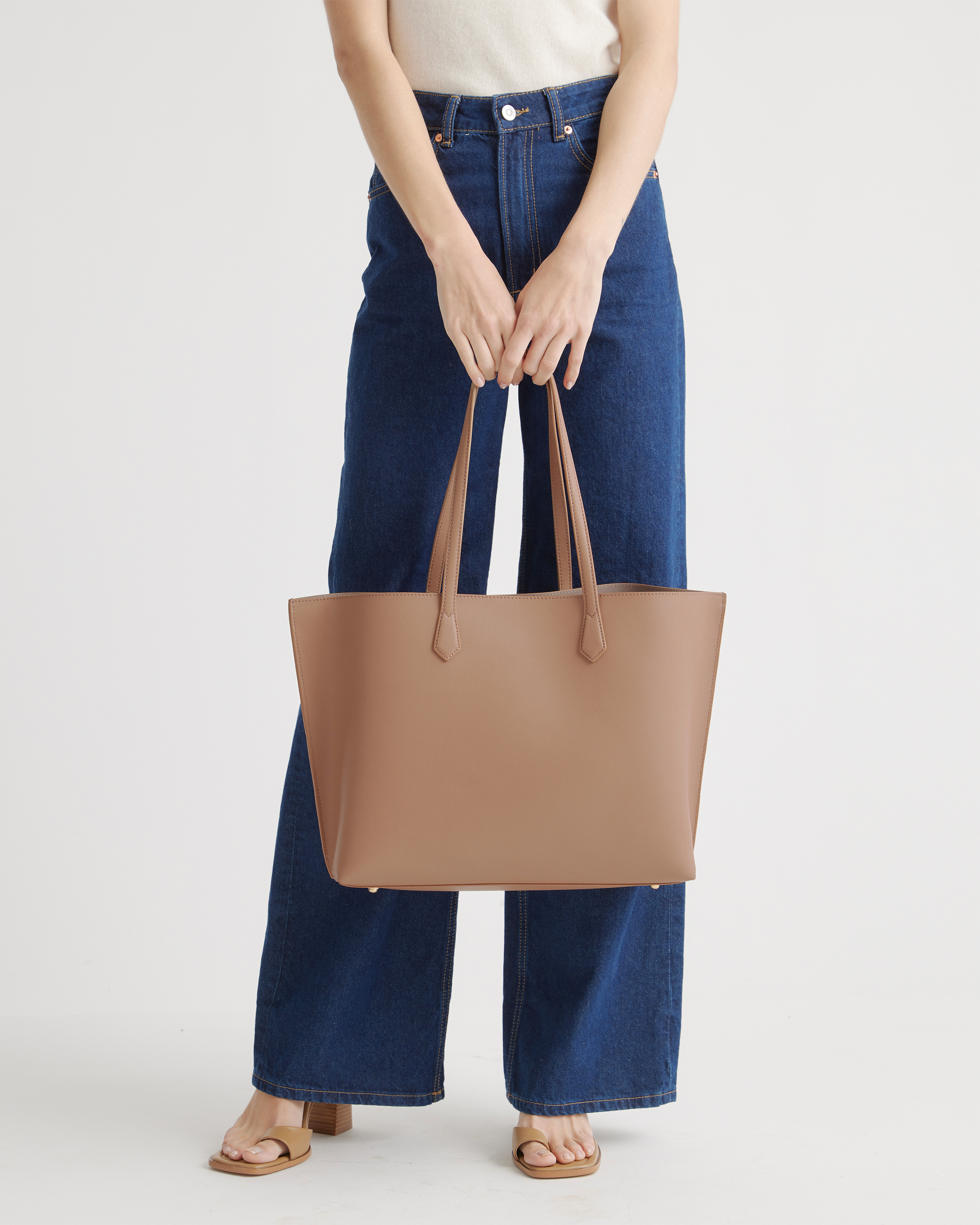 Italian Leather Triple Compartment Shopper Tote - thumbnail 4