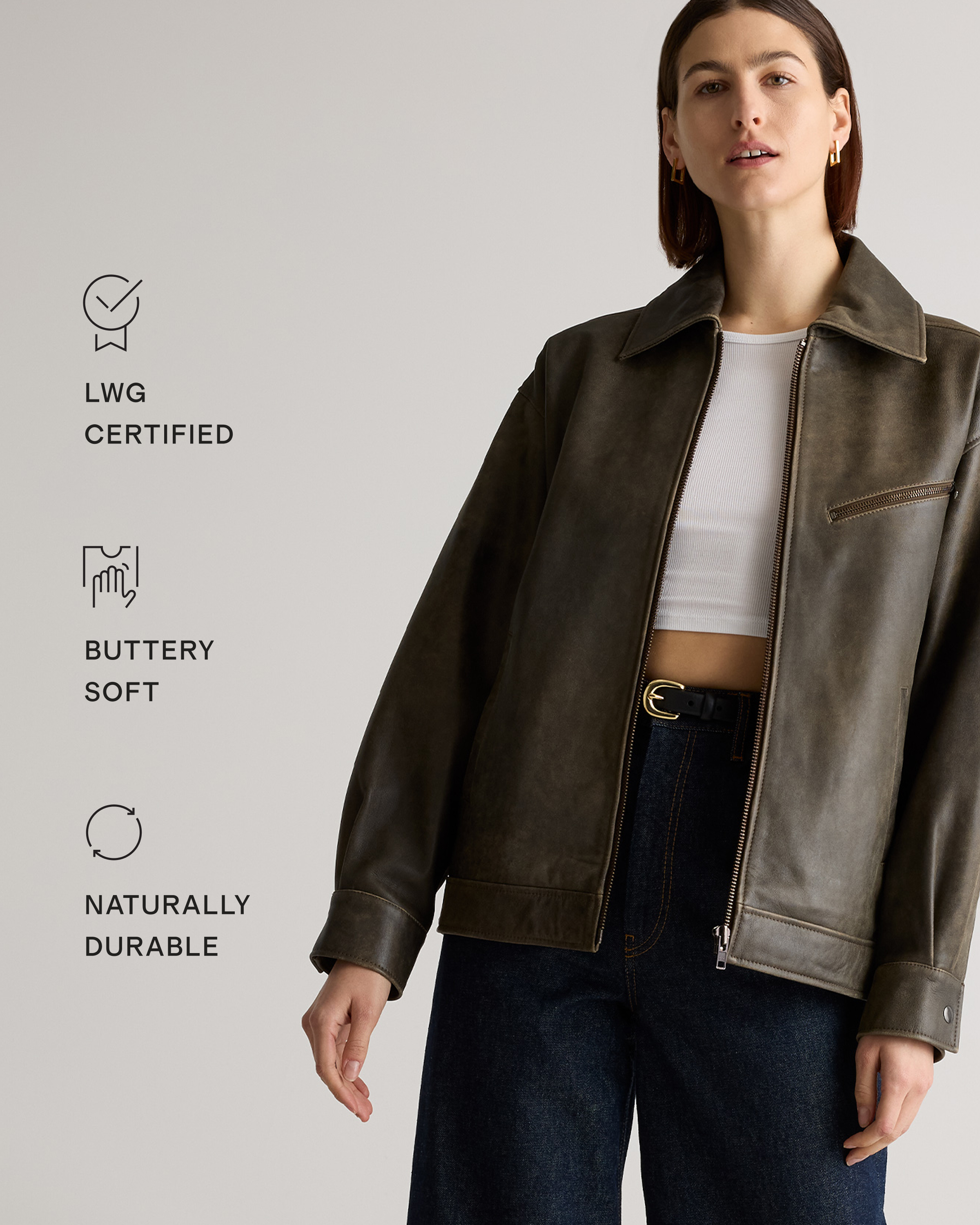 100% Leather Oversized Bomber Jacket - thumbnail 3