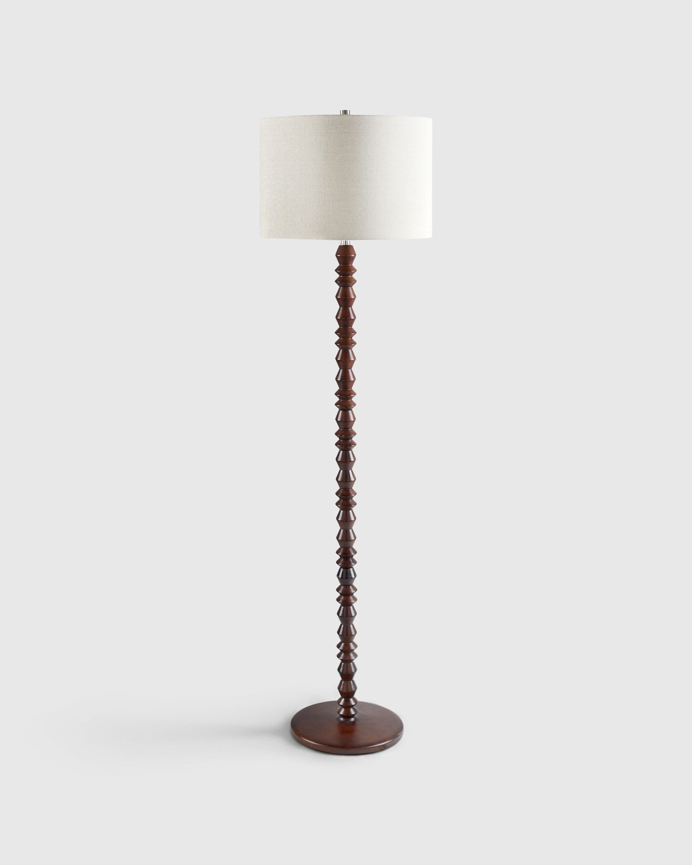 Faceted Wood Floor Lamp with Linen Shade - Brown
