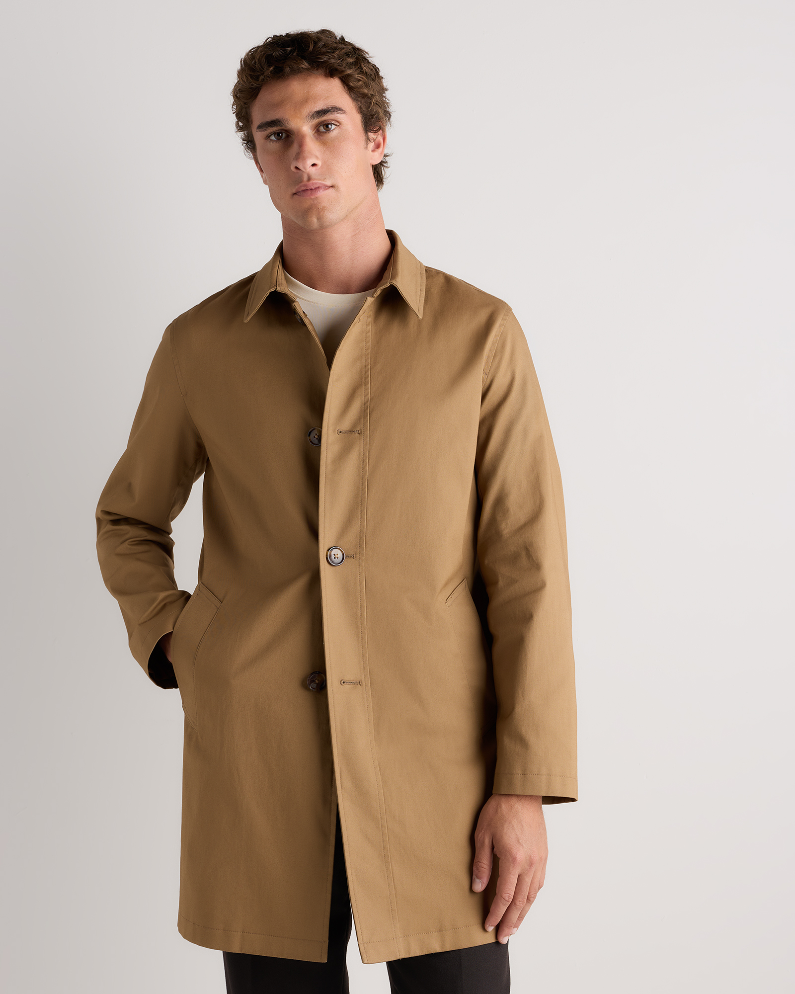 Men's Comfort Stretch Trench Coat in Dark Khaki