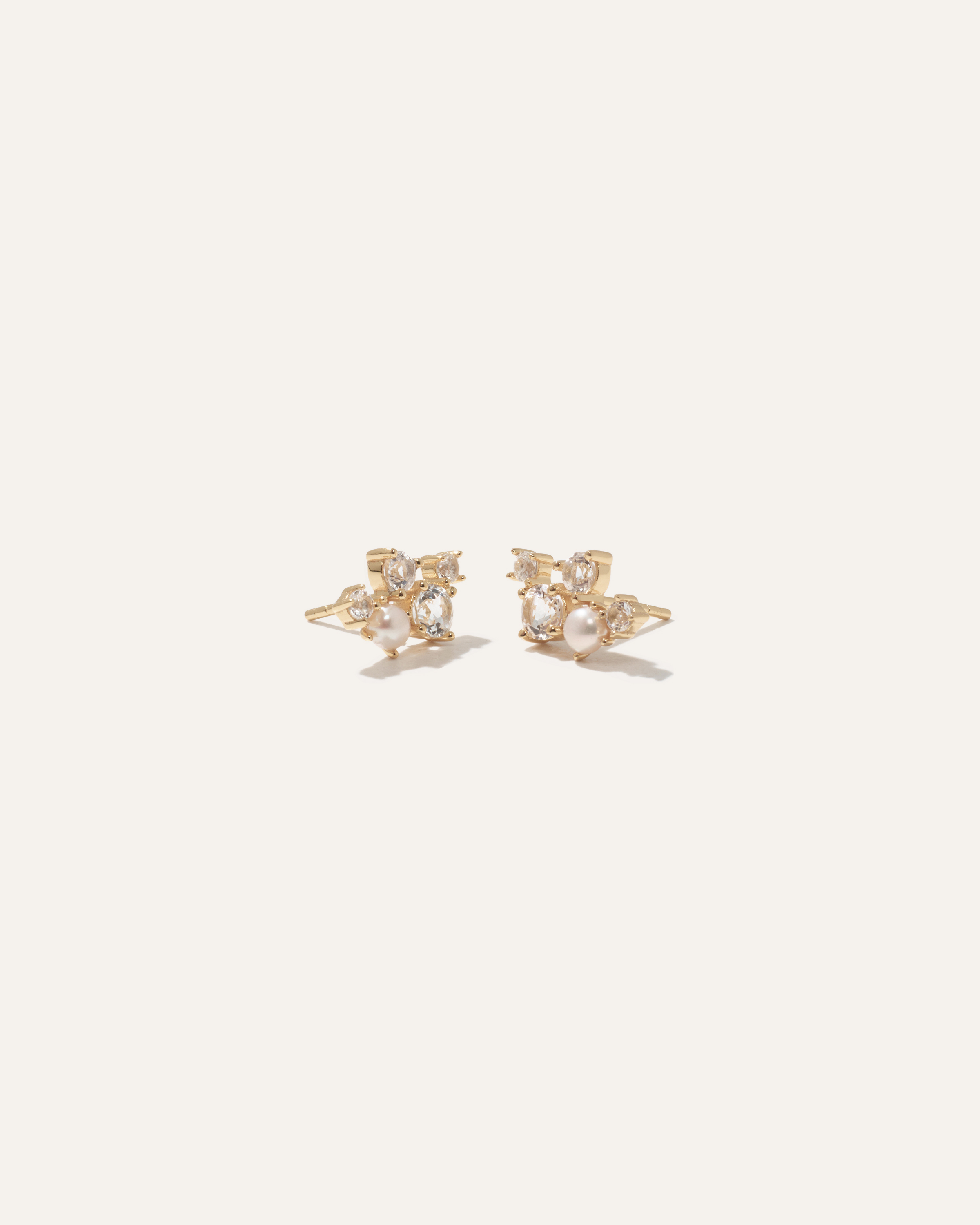 Quince Women's Mini Topaz Pearl Sparkle Climber Earrings In Gold