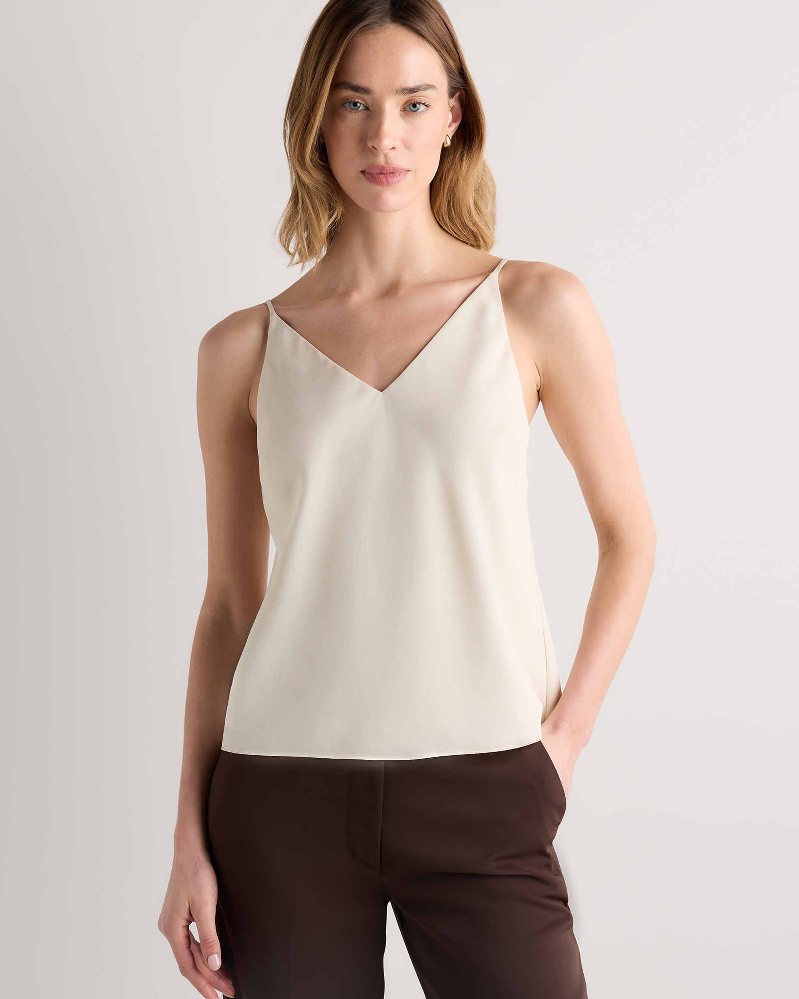 Matte V-Neck Cami in Porcelain Ivory