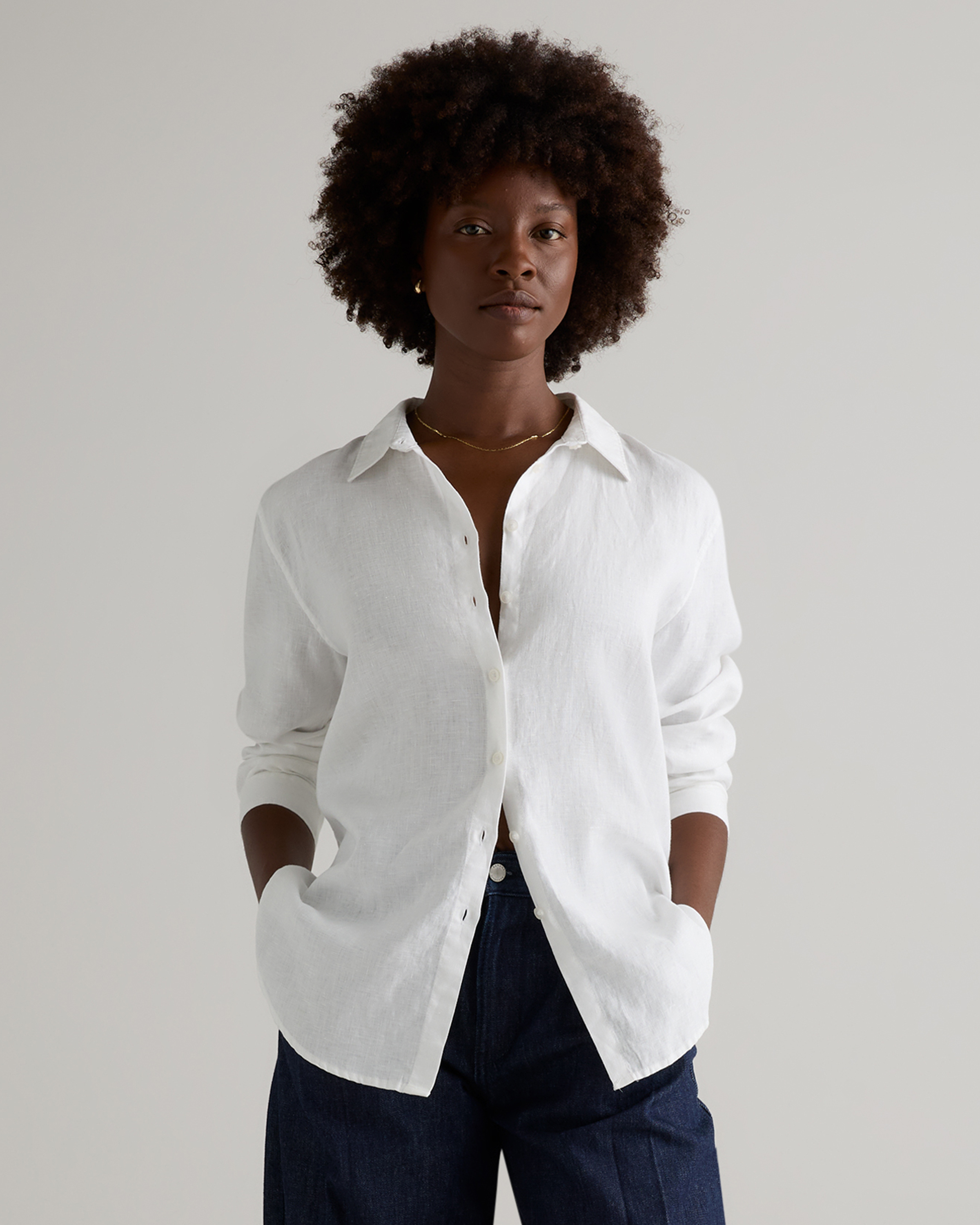 100% European Linen Long Sleeve Shirt in White