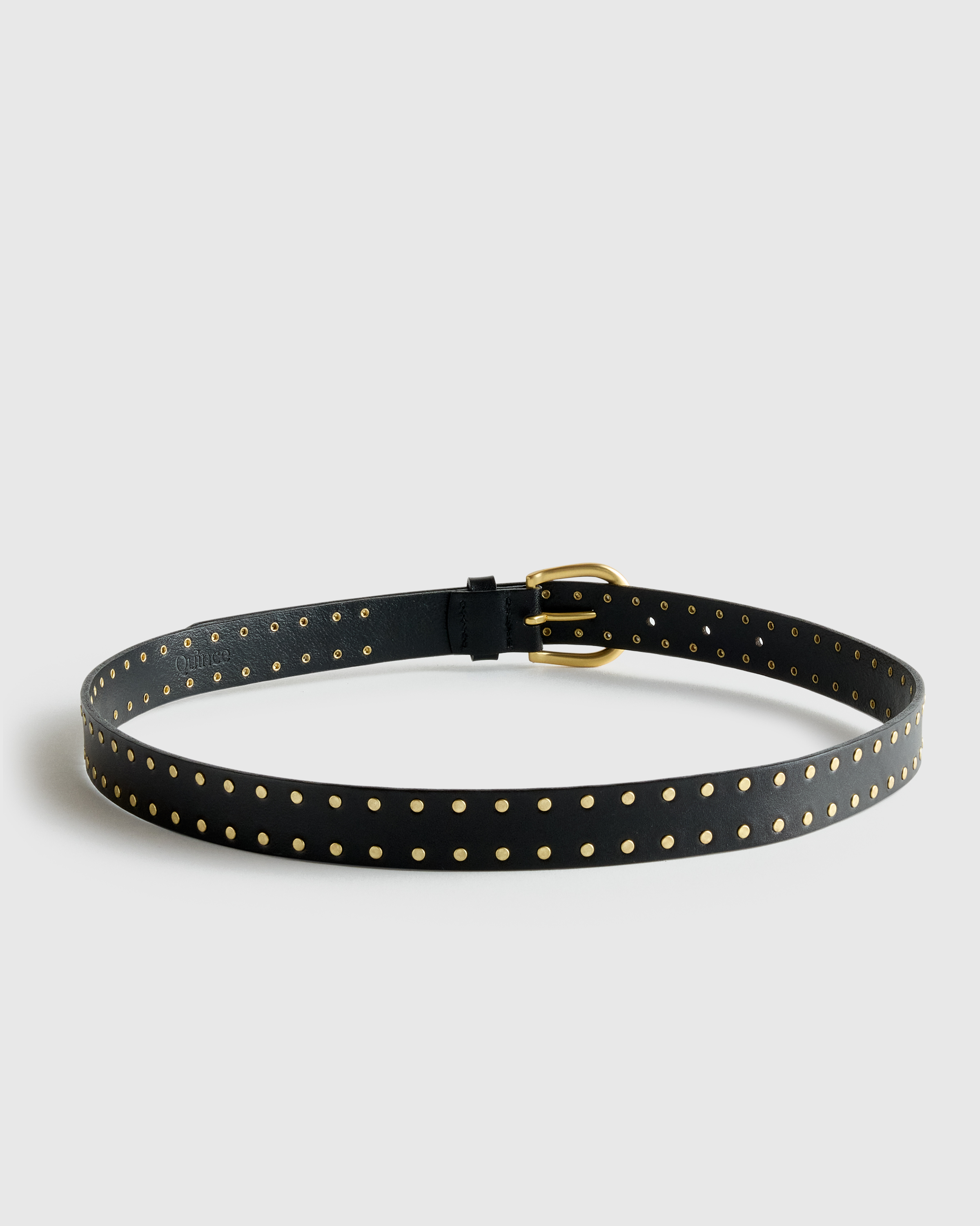 Quince Alyssa European Studded Black Belt with Gold Accents NWT XS Alyssa European Leather Studded Belt in Black/Gold main image 3