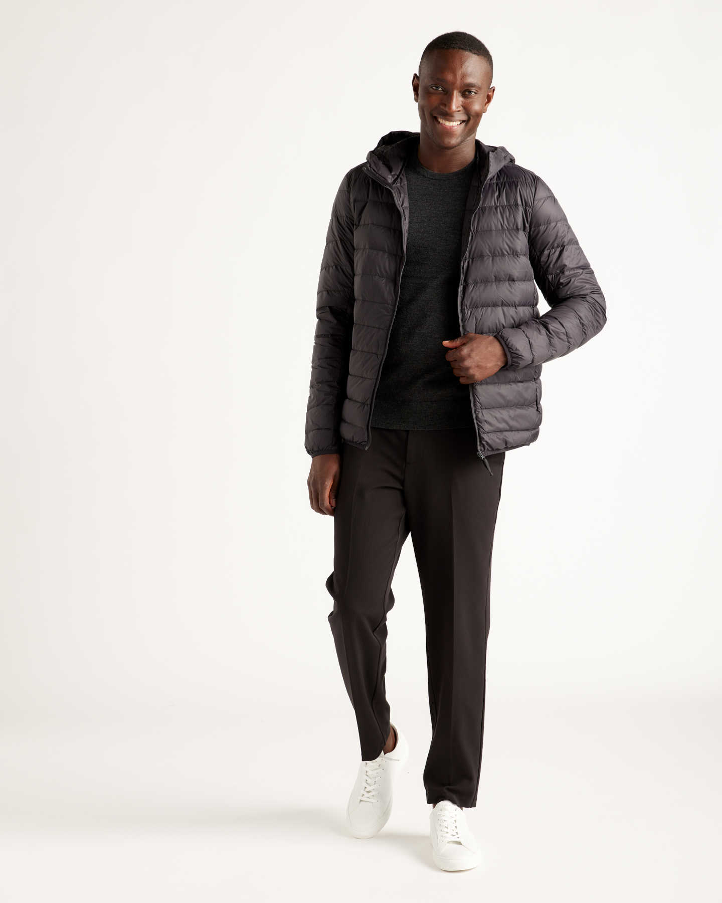 Lightweight Down Hooded Puffer Jacket - Black