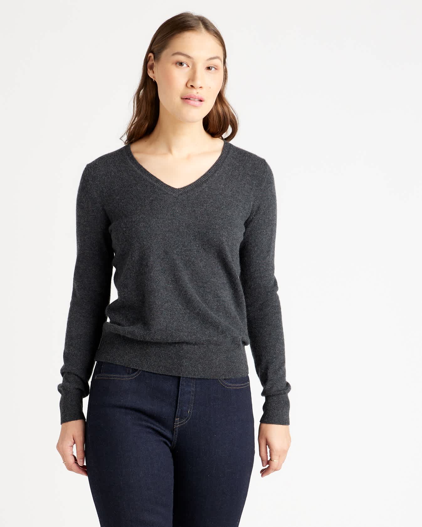 Luxe Baby Cashmere V-Neck Sweater - Charcoal