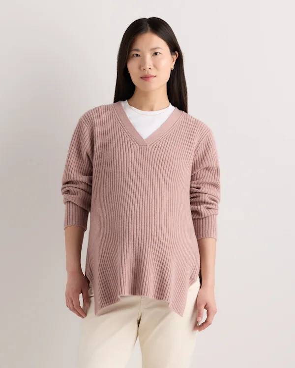 Mongolian Cashmere Ribbed Side Zip Maternity Sweater