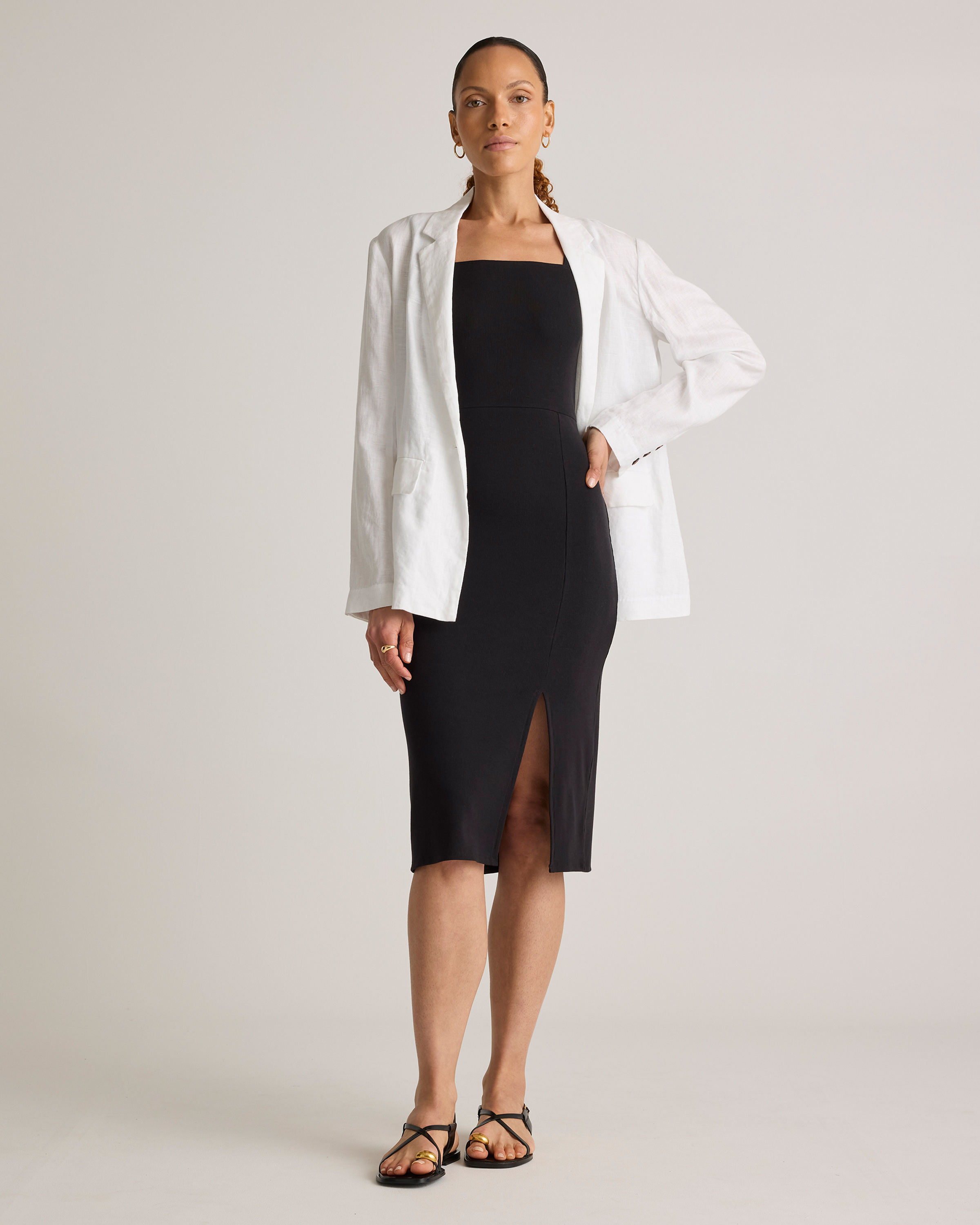 Tencel Rib Knit Sleeveless Square Neck Midi Dress