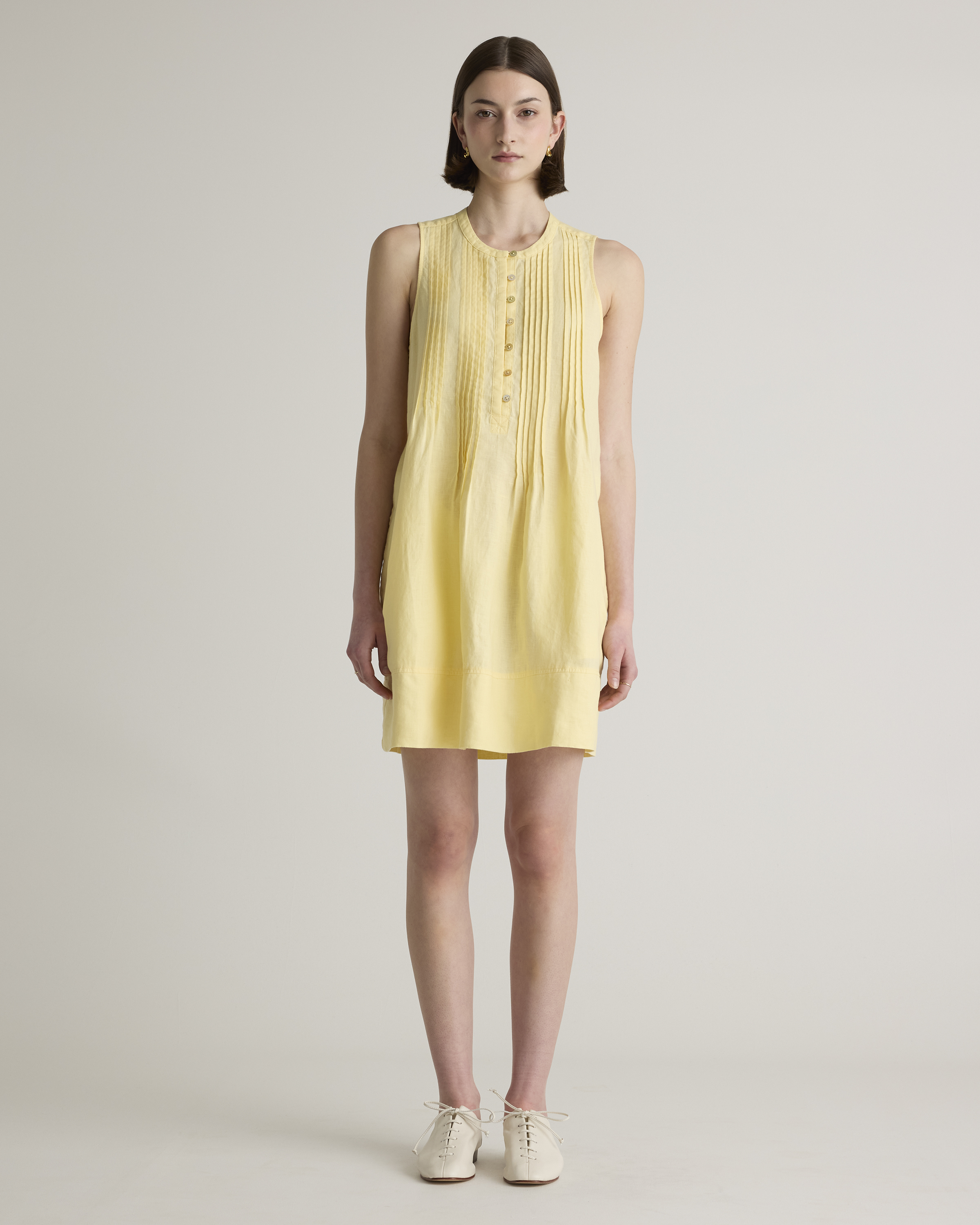 Quince Women's 100% European Linen Sleeveless Swing Dress In Yellow