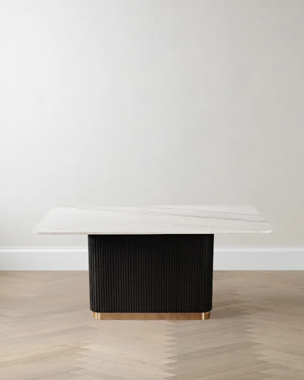 Fluted Wood and Genuine Marble Pedestal Dining Table