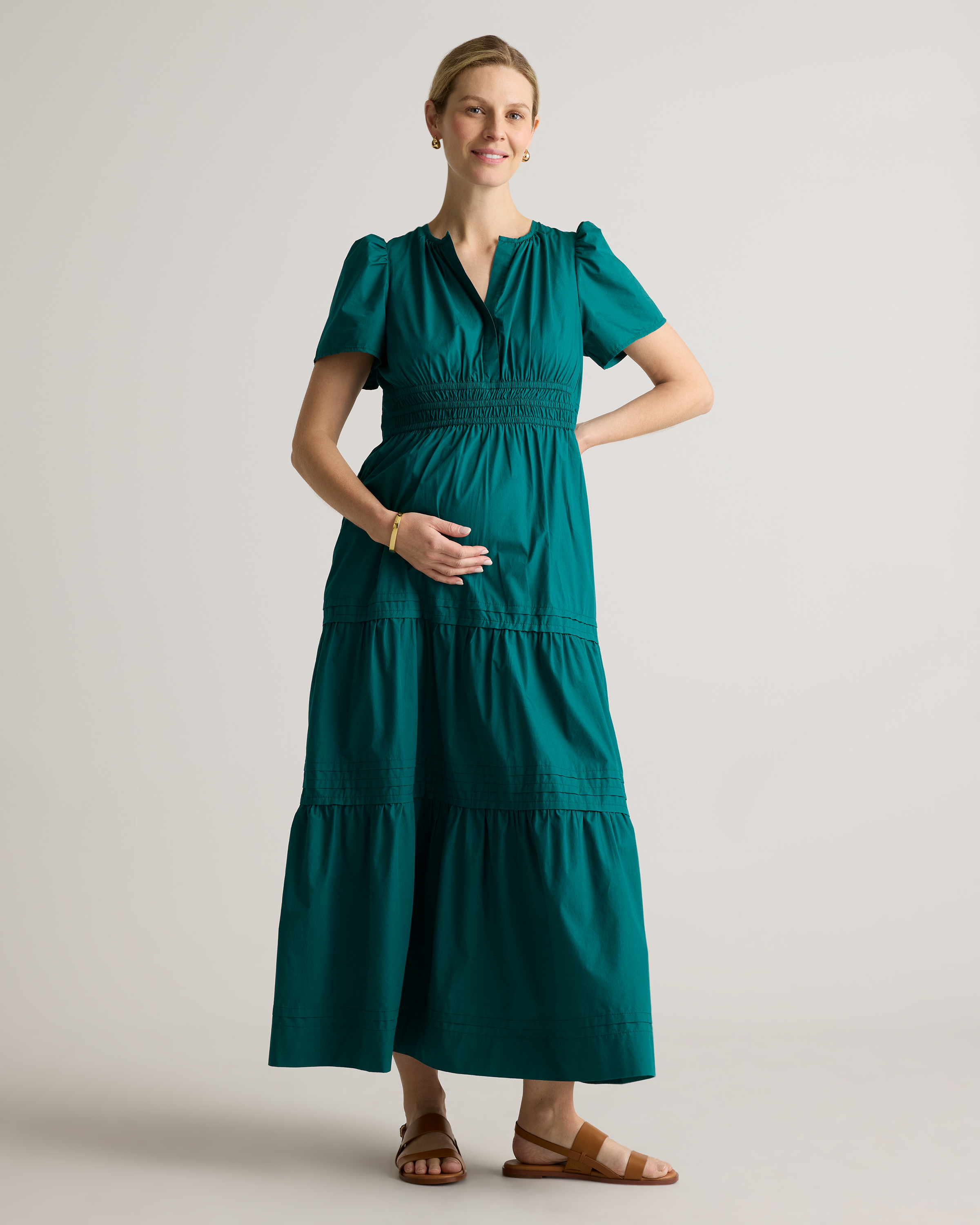 Quince 100% Organic Cotton Poplin Maternity Tiered Maxi Dress