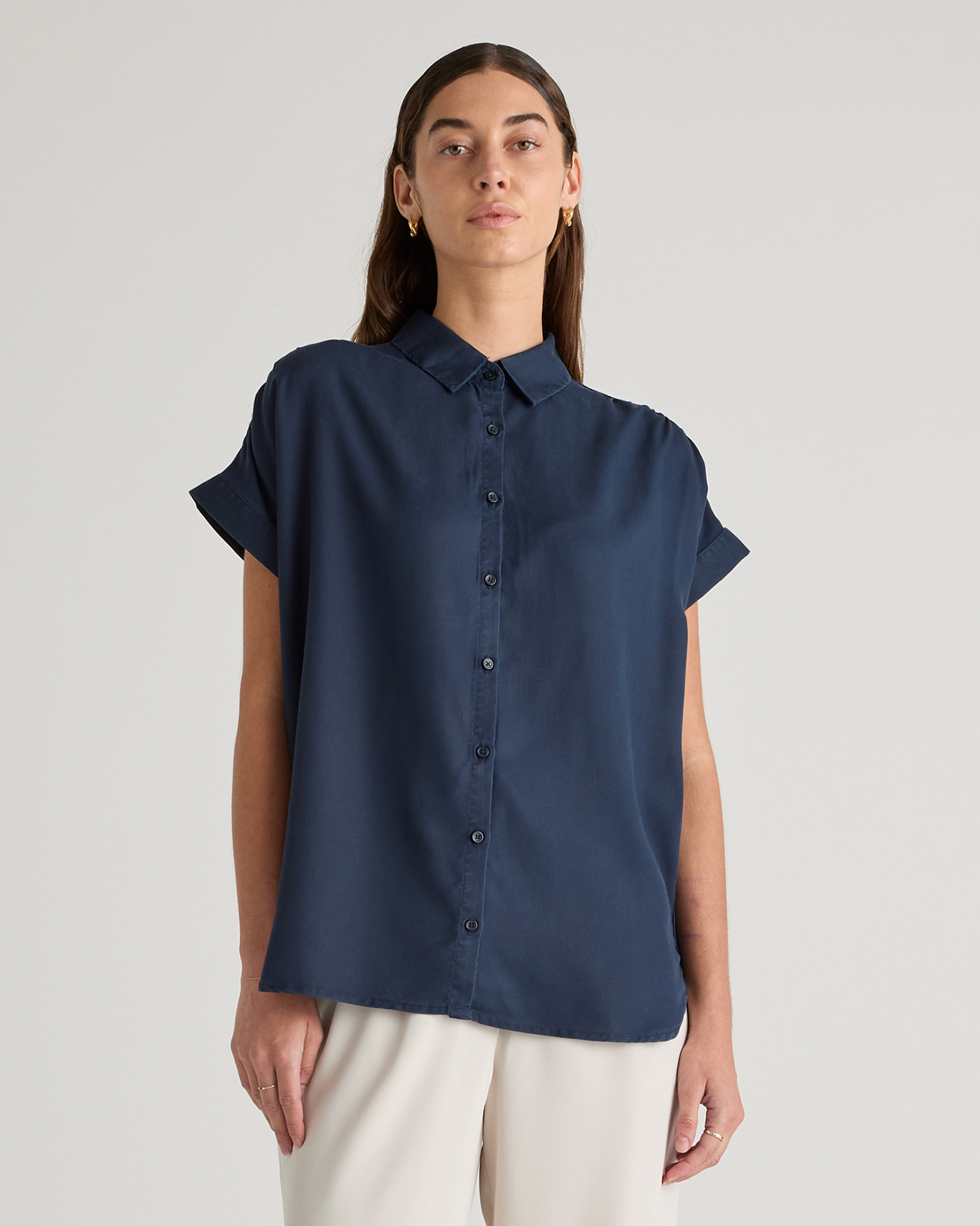 Quince Women's Vintage Wash Camp Shirt In Midnight Blue