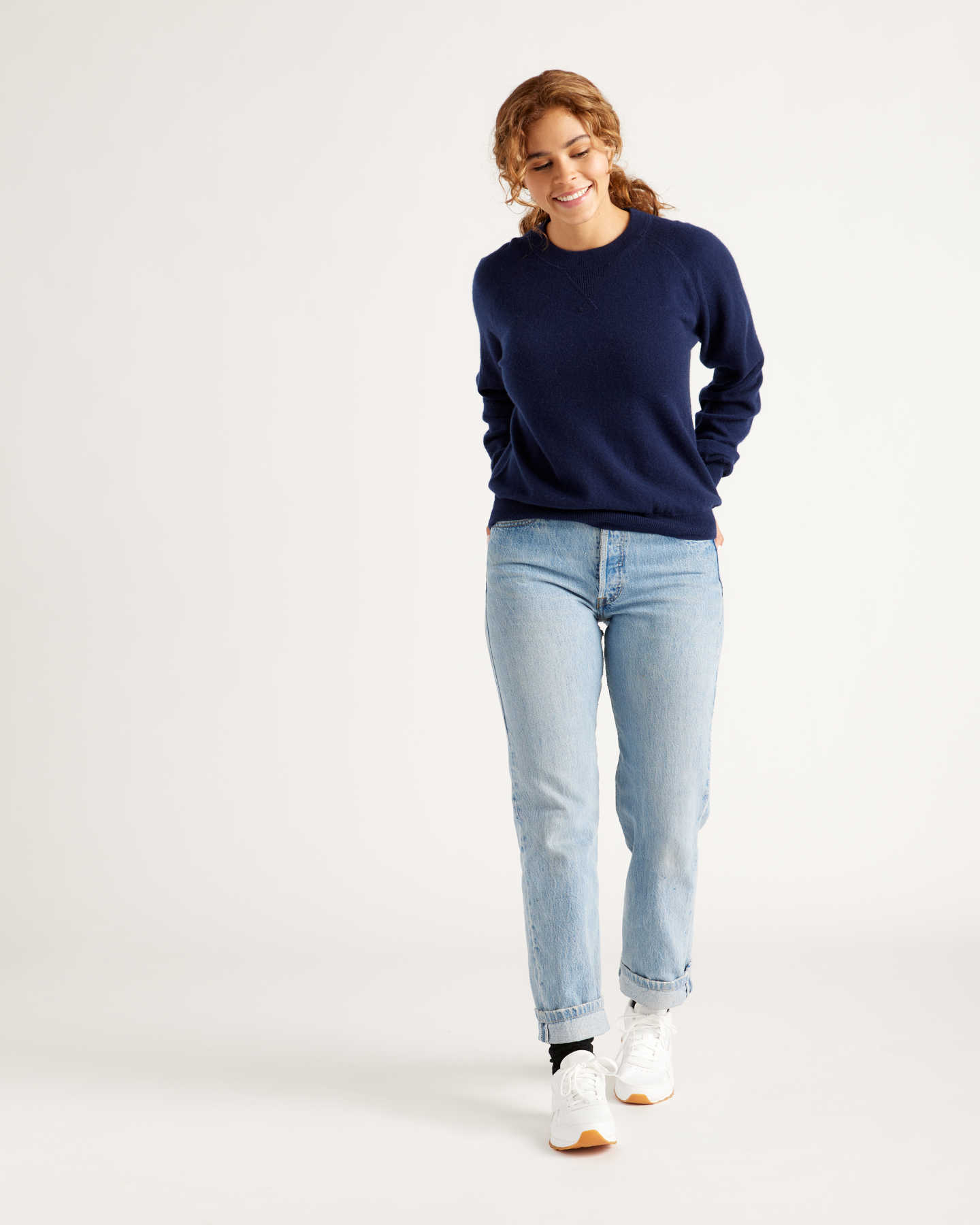 Mongolian Shrunken Cashmere Sweatshirt - Navy