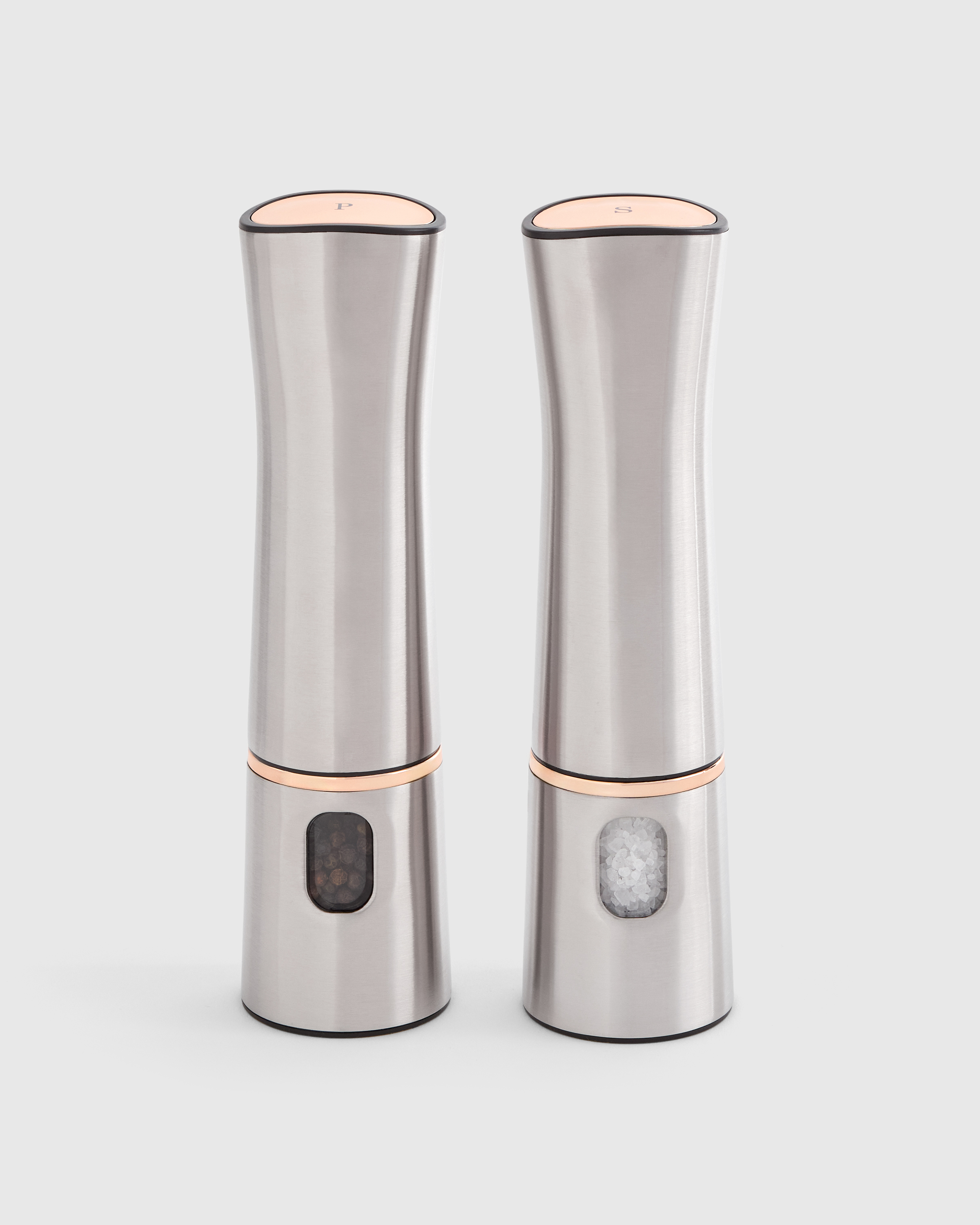 Stainless Steel Electric Salt & Pepper Mill Set in No Color