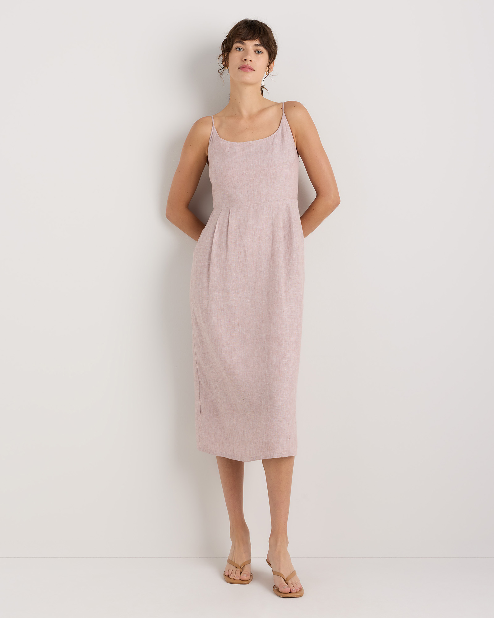 100% European Linen Scoop Neck Midi Dress