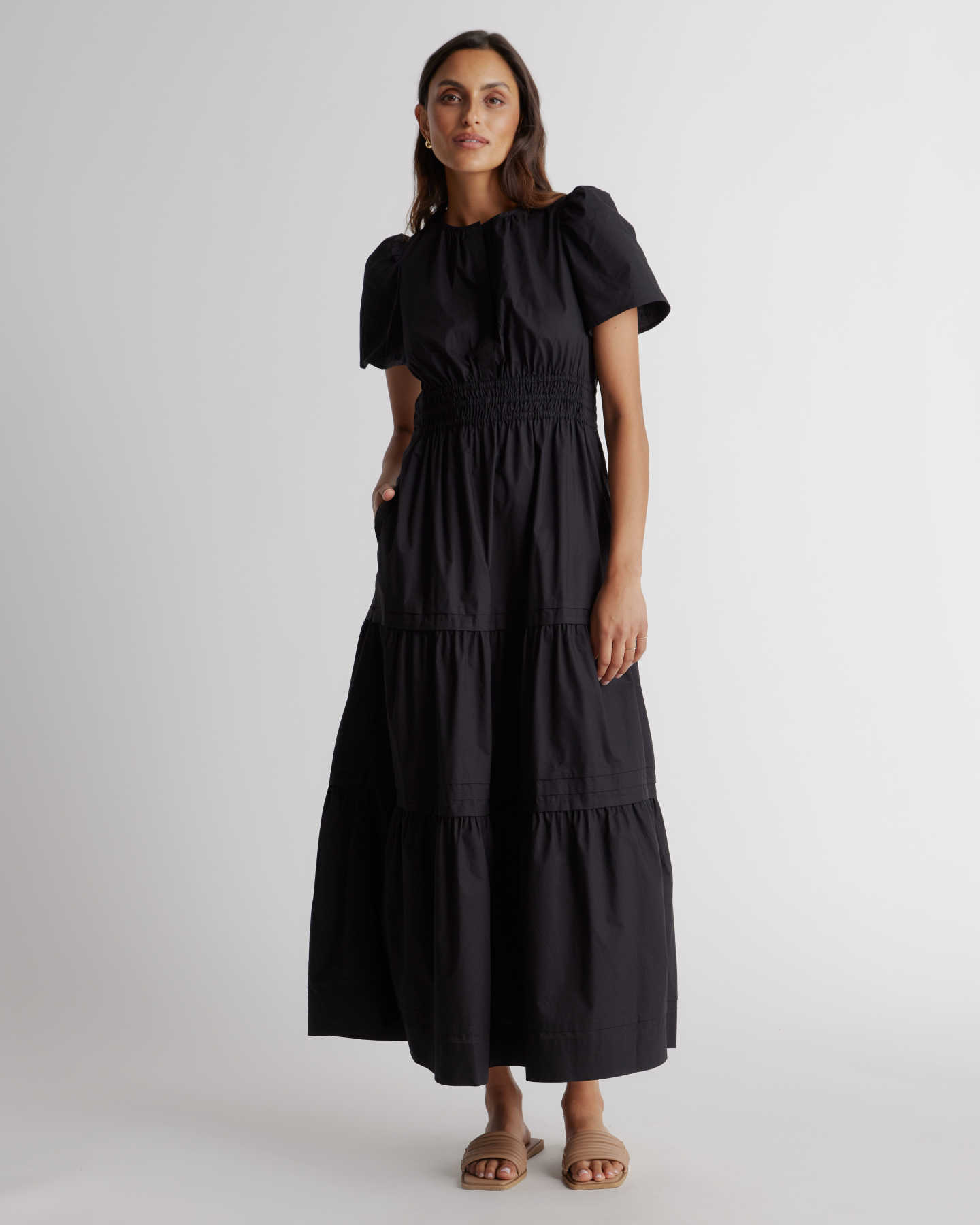100% Organic Cotton Tiered Maxi Dress - Black - 0