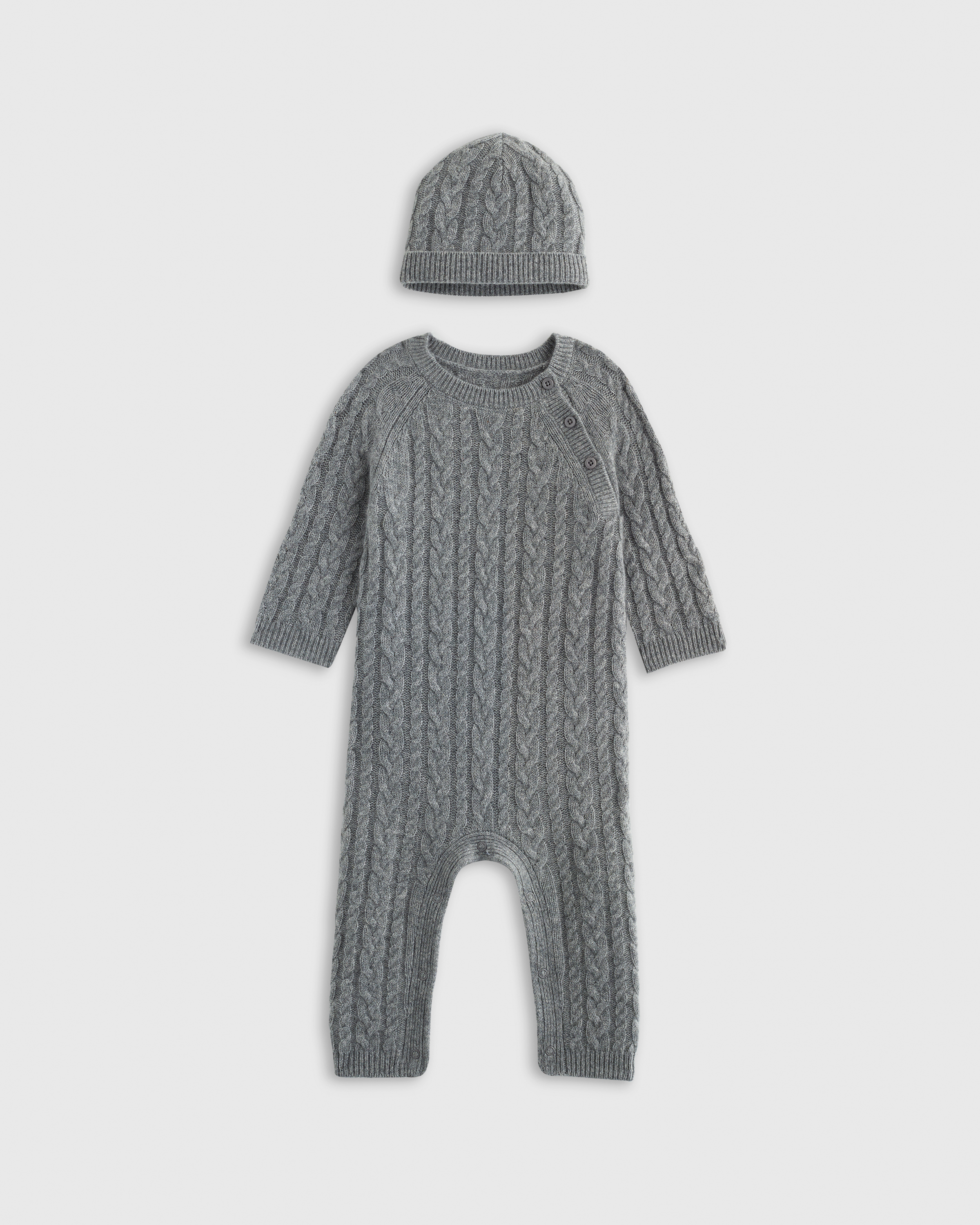 Quince Washable Cashmere Cable One Piece & Hat Set In Gray